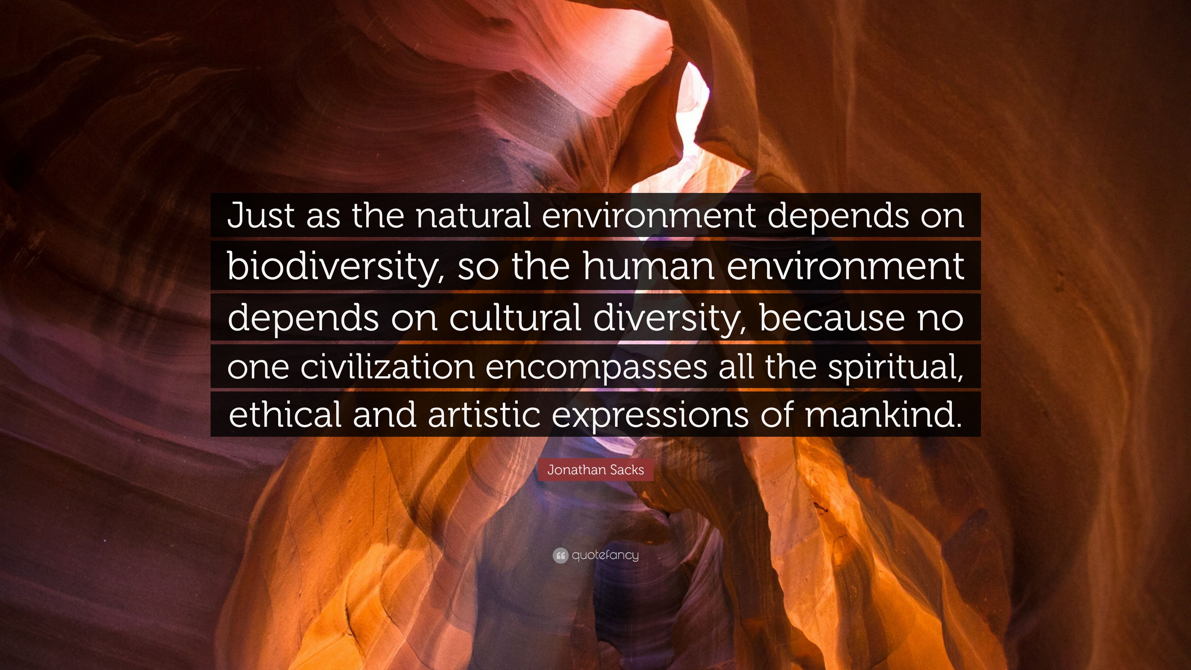 Jonathan Sacks Quote: “Just as the natural environment depends on biodiversity, so the human environment depends on cultural diversity, because.” (7 wallpaper)