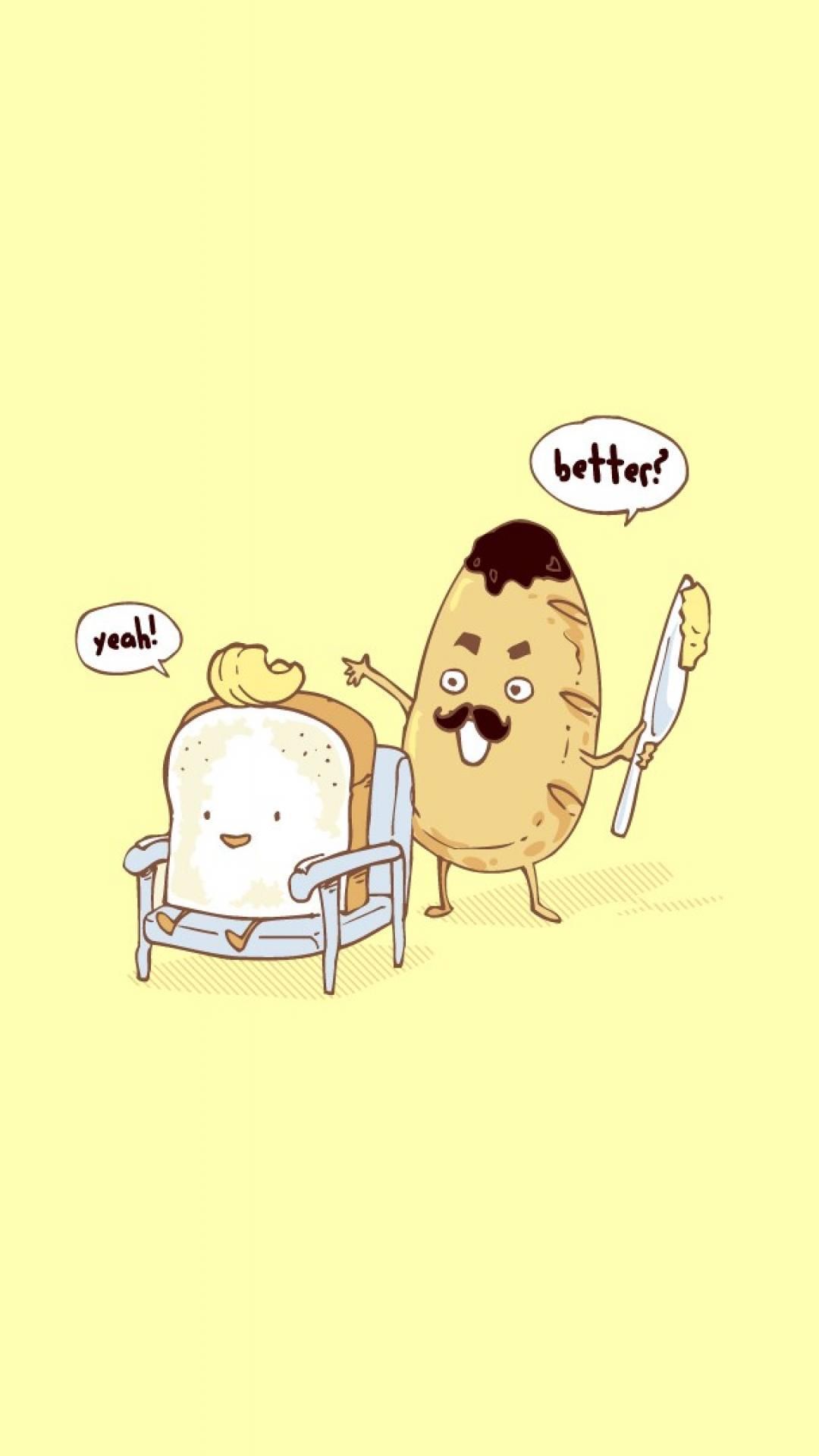 Butter bun and Bread iPhone wallpaper. Tap to see more funny iPhone wallpaper. Funny doodles, Funny illustration, Funny drawings