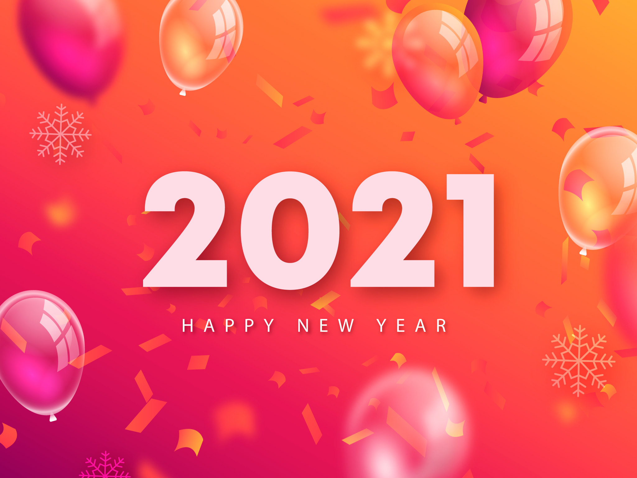 New Year 4K Wallpaper, Happy New Year, Balloons, Colorful Background, Gradient Background, Celebrations New Year