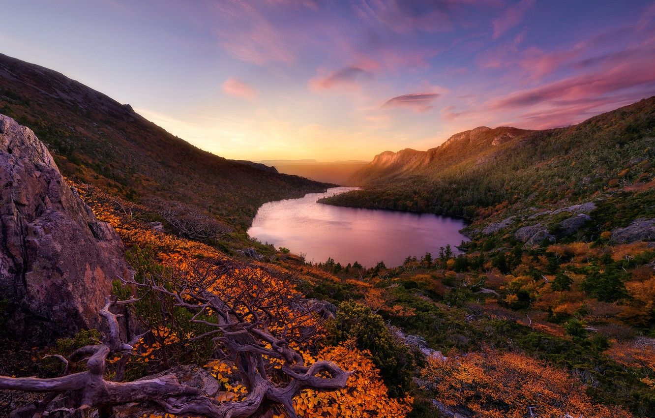 Wallpaper autumn, sunset, lake image for desktop, section пейзажи