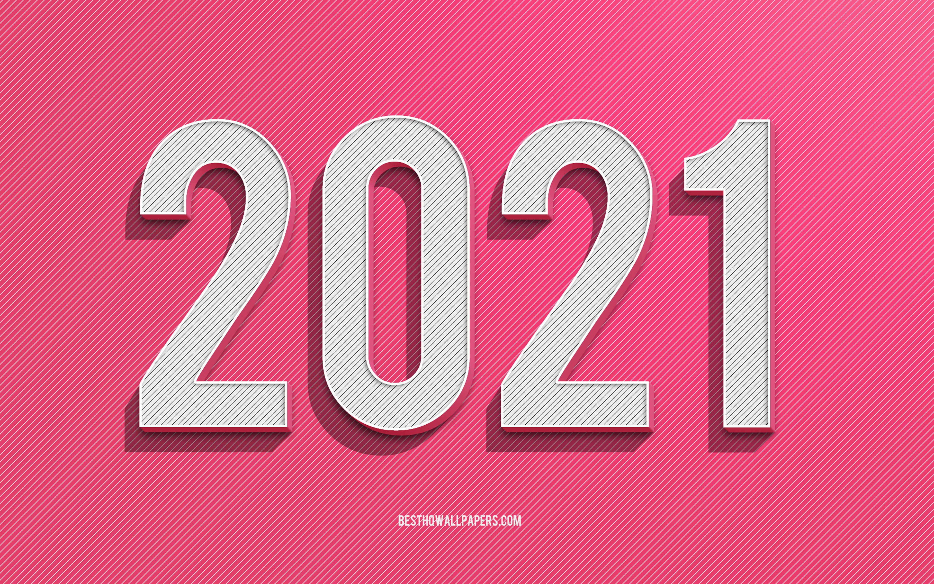 Download wallpaper 2021 New Year, 2021 Pink background, 2021 concepts, creative art, Happy New Year 2021, pink lines background for desktop with resolution 3840x2400. High Quality HD picture wallpaper