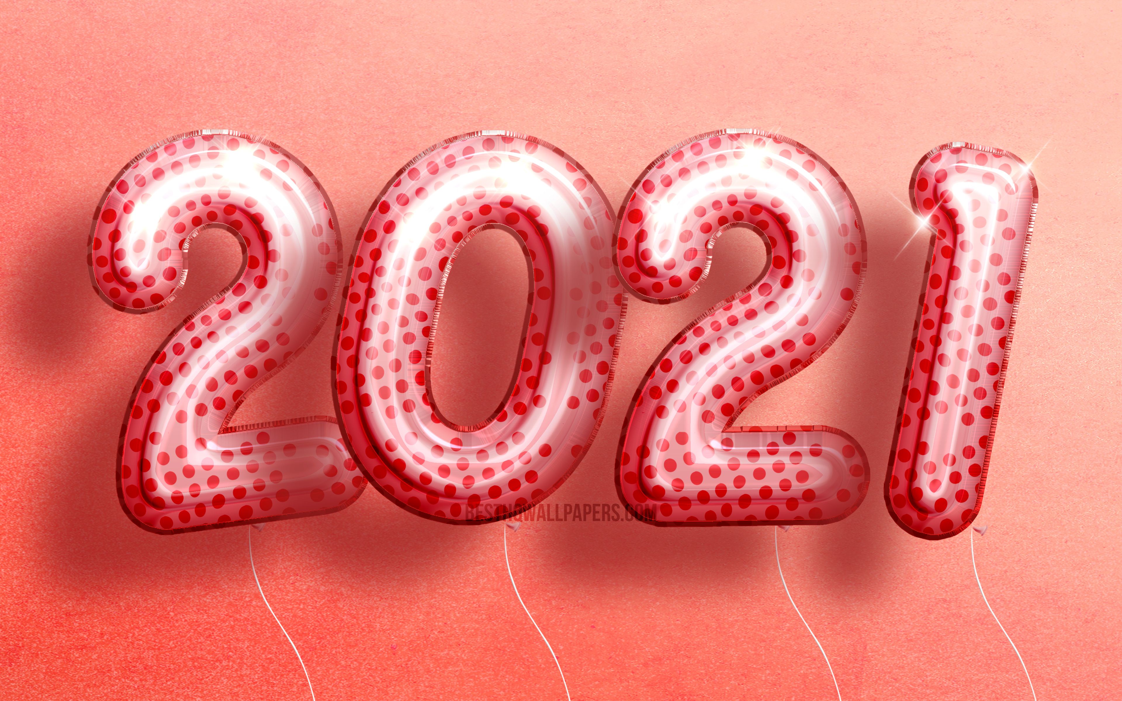 Download wallpaper 4k, Happy New Year 2021, pink realistic balloons, 3D art, 2021 pink digits, 2021 concepts, 2021 new year, 2021 on pink background, 2021 year digits, 2021 New Year for desktop