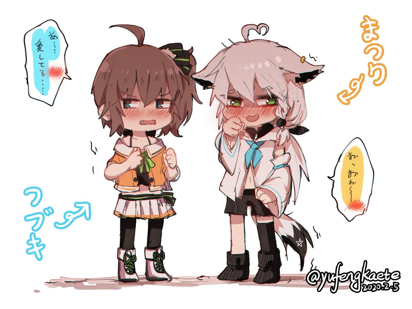 shirakami fubuki and natsuiro matsuri (hololive) drawn