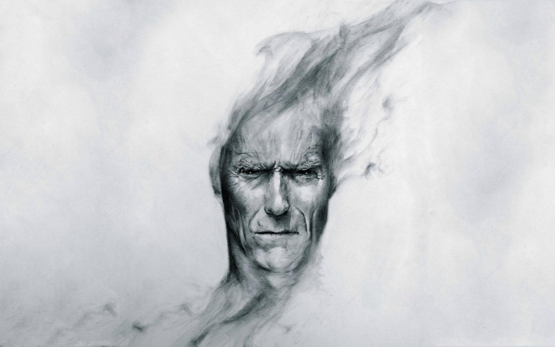 Clint Eastwood actor men male art portrait face psychedlic wallpaperx1200