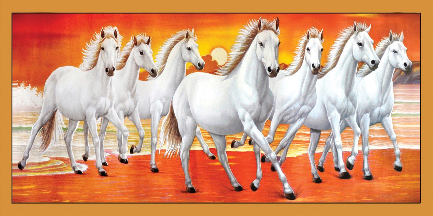 INCLUDE Vastu White 7 Horse Running Painting Natural Wallpaper (Vinyl, 36x18 inch): Amazon.in: Home & Kitchen