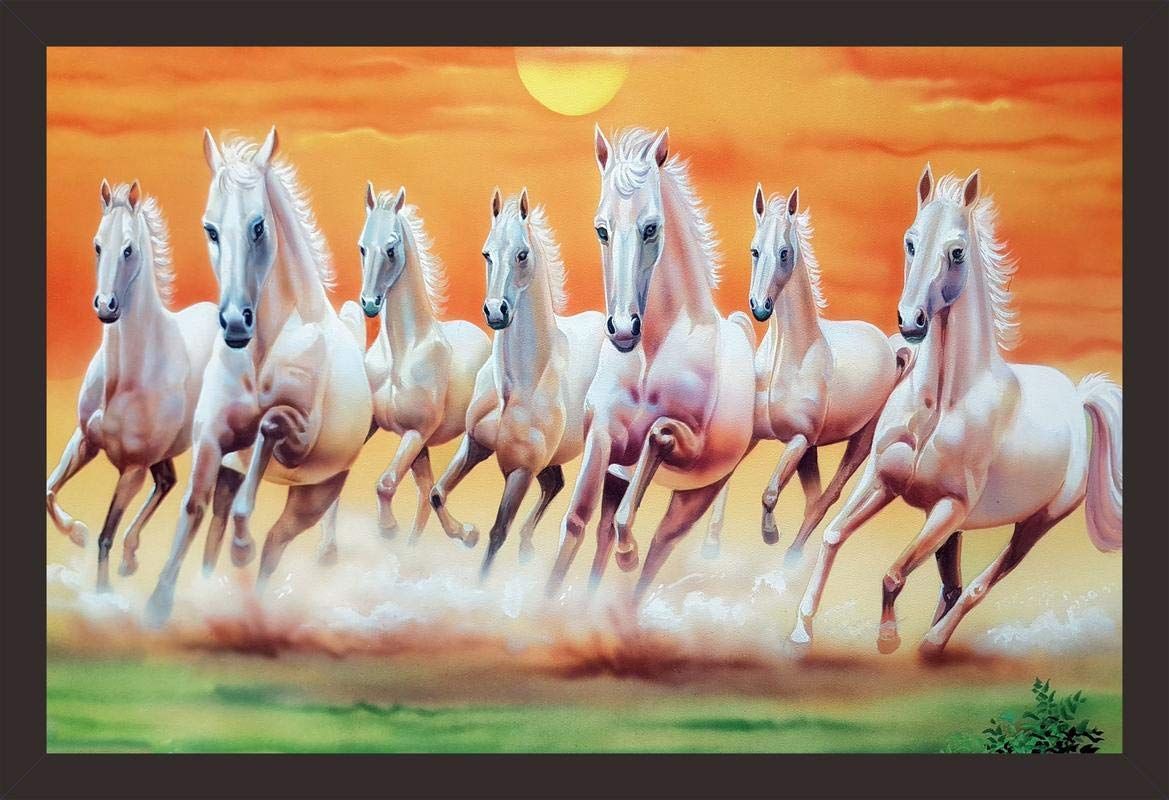 Mad Masters 7 Running Horses UV Textured Print Vastu Painting (Paper): Amazon.in: Home & Kitchen. White horse painting, Horse wallpaper, Horse wall art