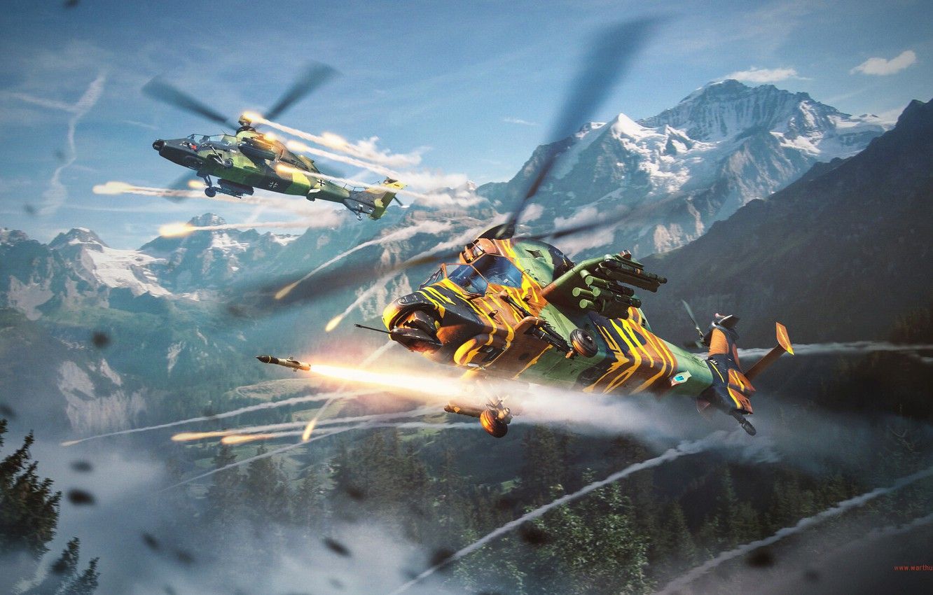 Wallpaper mountains, helicopters, missiles, War Thunder, Attack Helicopter image for desktop, section игры