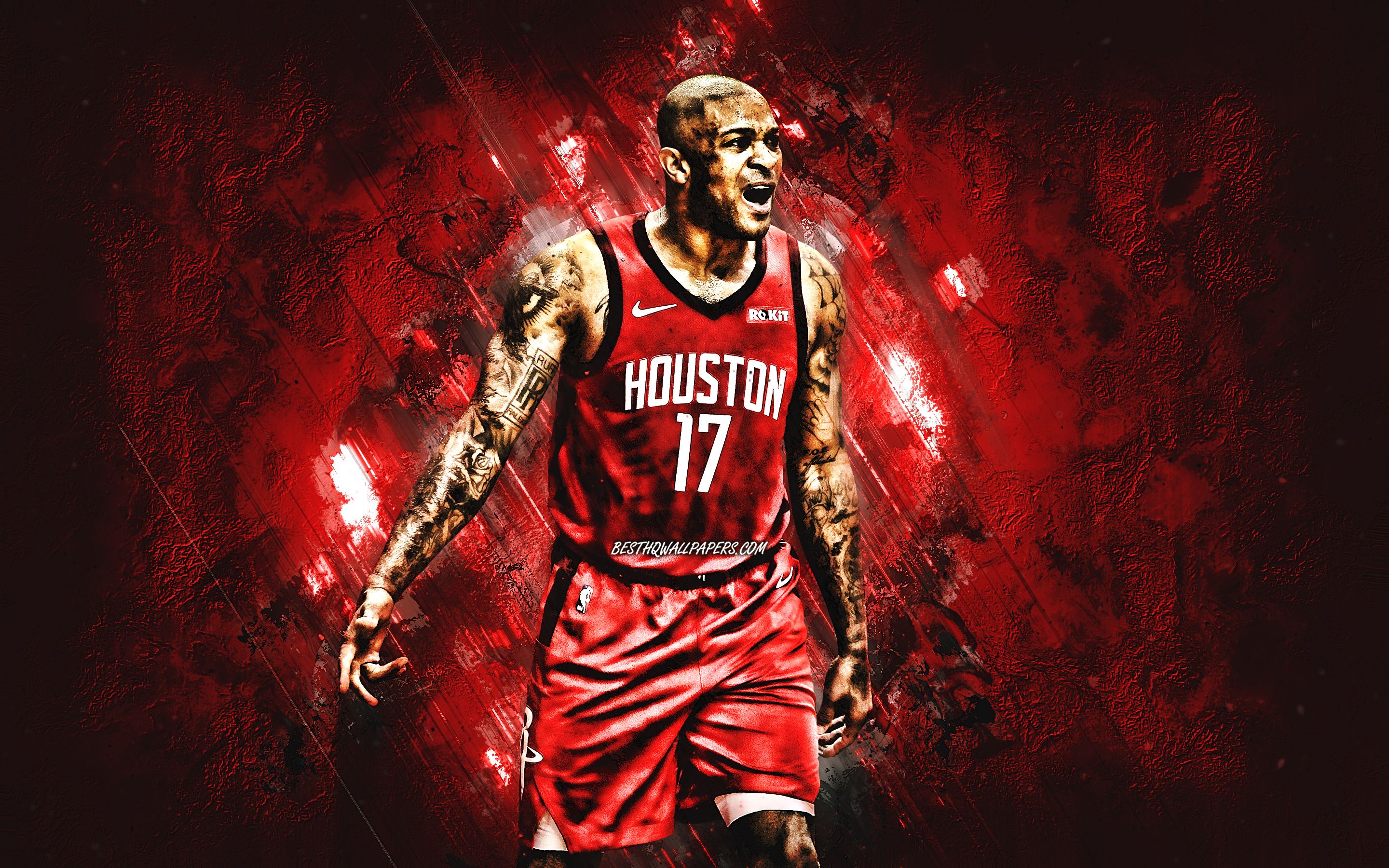 Download wallpaper PJ Tucker, NBA, Houston Rockets, red stone background, American Basketball Player, portrait, USA, basketball, Houston Rockets players, Anthony Leon Tucker for desktop with resolution 2880x1800. High Quality HD picture wallpaper