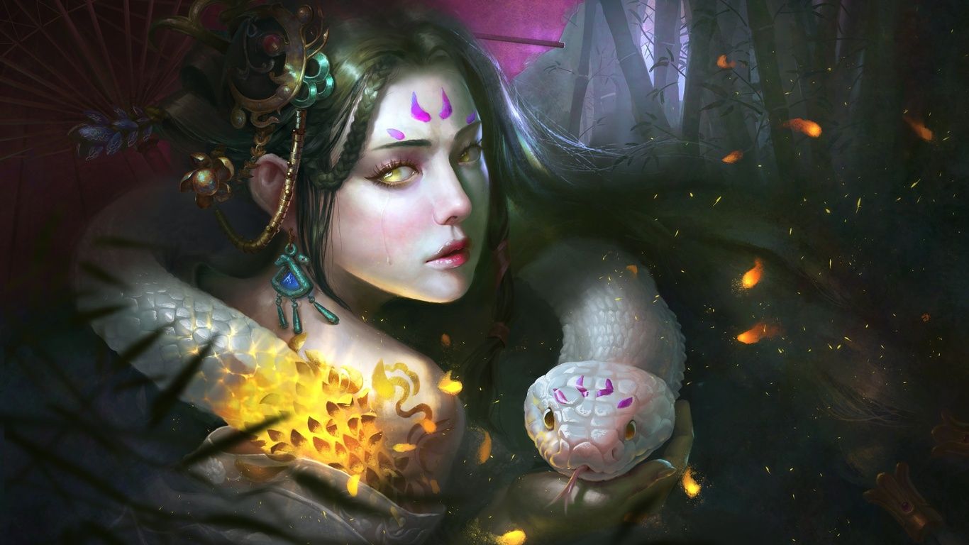 Reptile Girl Fantasy Art 1366x768 Resolution HD 4k Wallpaper, Image, Background, Photo and Picture