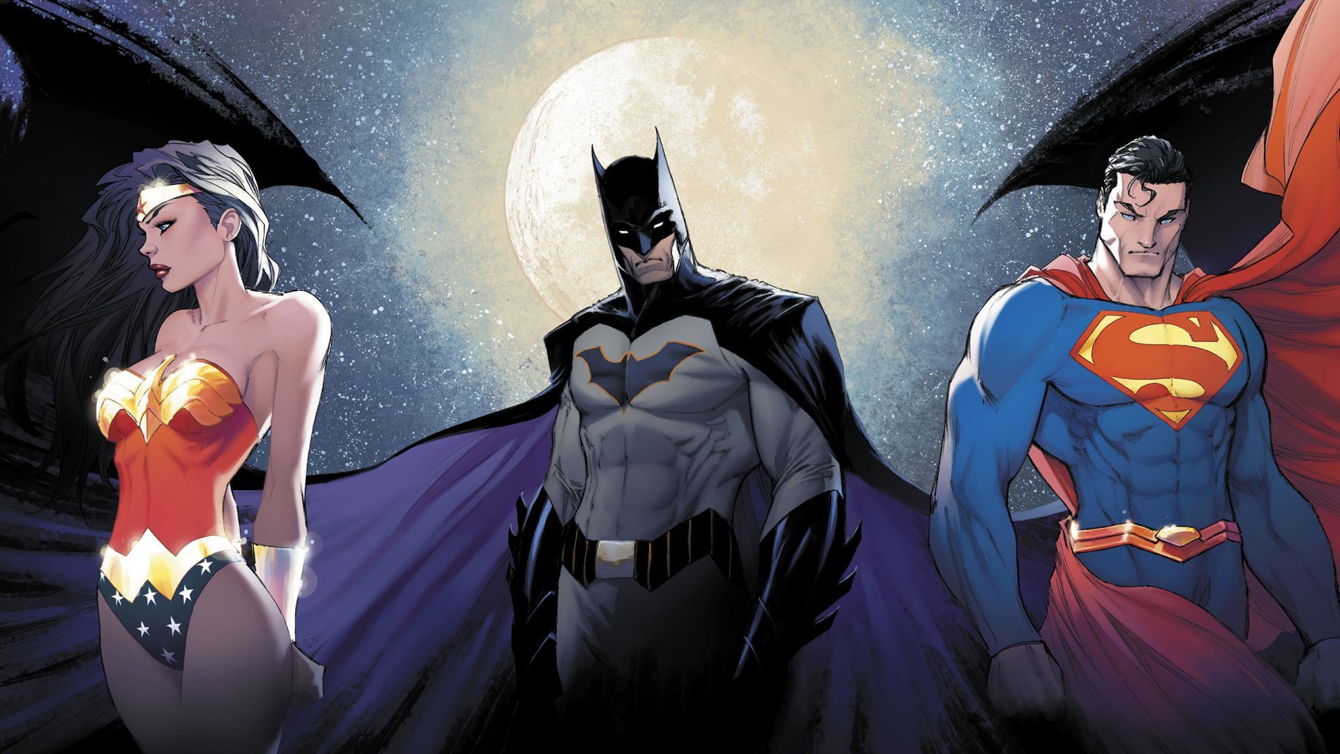 Desktop wallpaper justice league, batman, superman, wonder woman, comics, HD image, picture, background, 5445aa