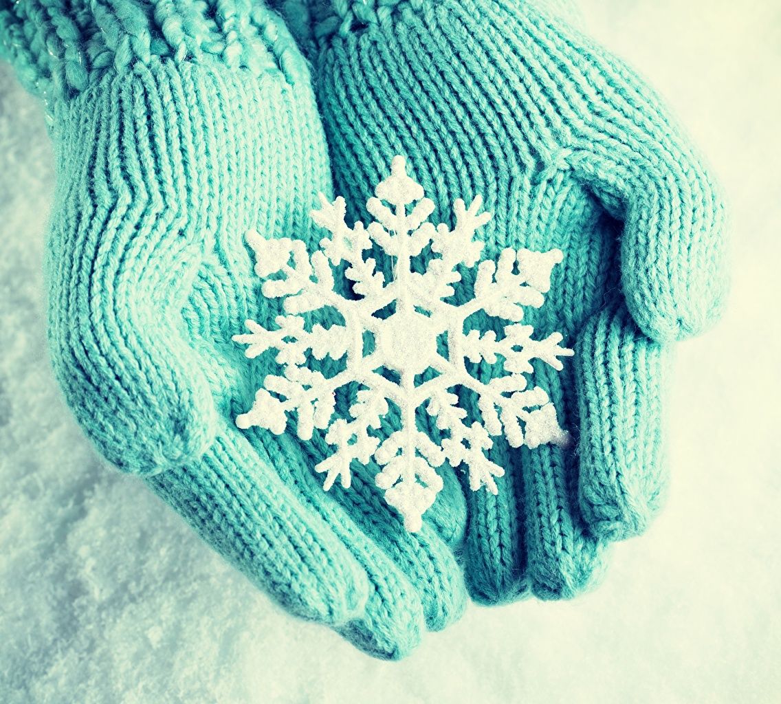 image Glove mittens Winter Snowflakes Hands Closeup