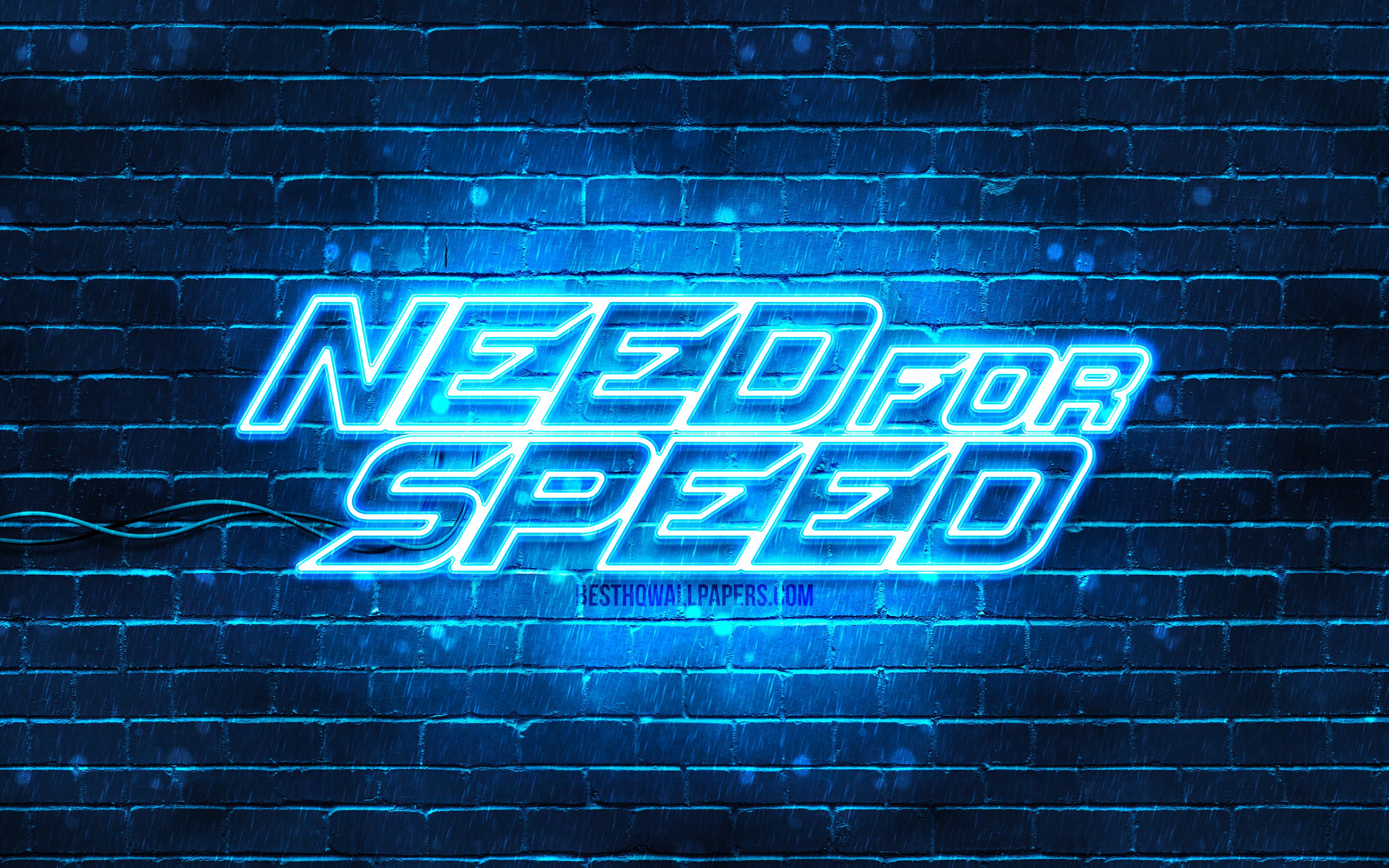 Download wallpaper Need for Speed blue logo, 4k, blue brickwall, NFS, 2020 games, Need for Speed logo, NFS neon logo, Need for Speed for desktop with resolution 3840x2400. High Quality HD picture