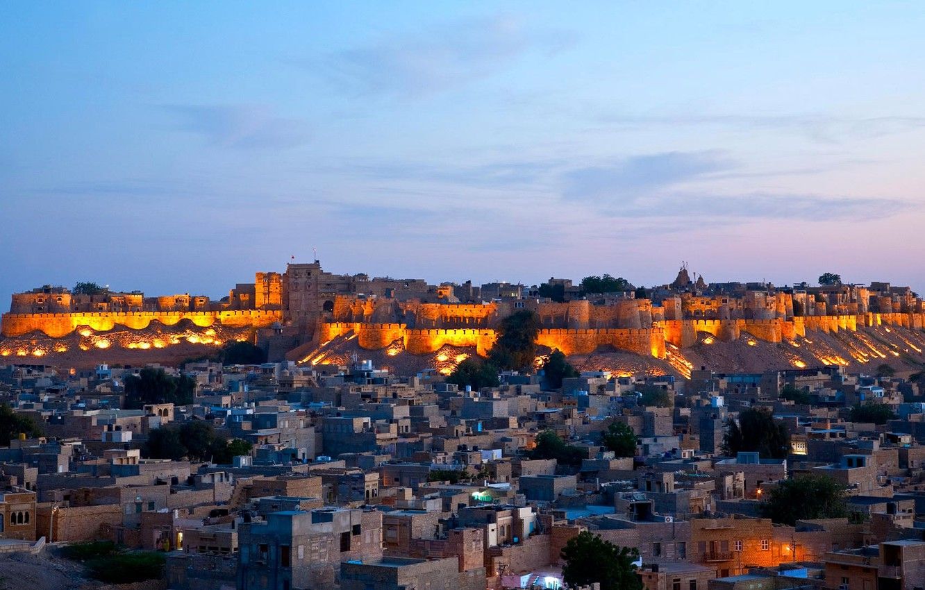 Wallpaper lights, home, India, Rajasthan, Golden City Jaisalmer Fort image for desktop, section город
