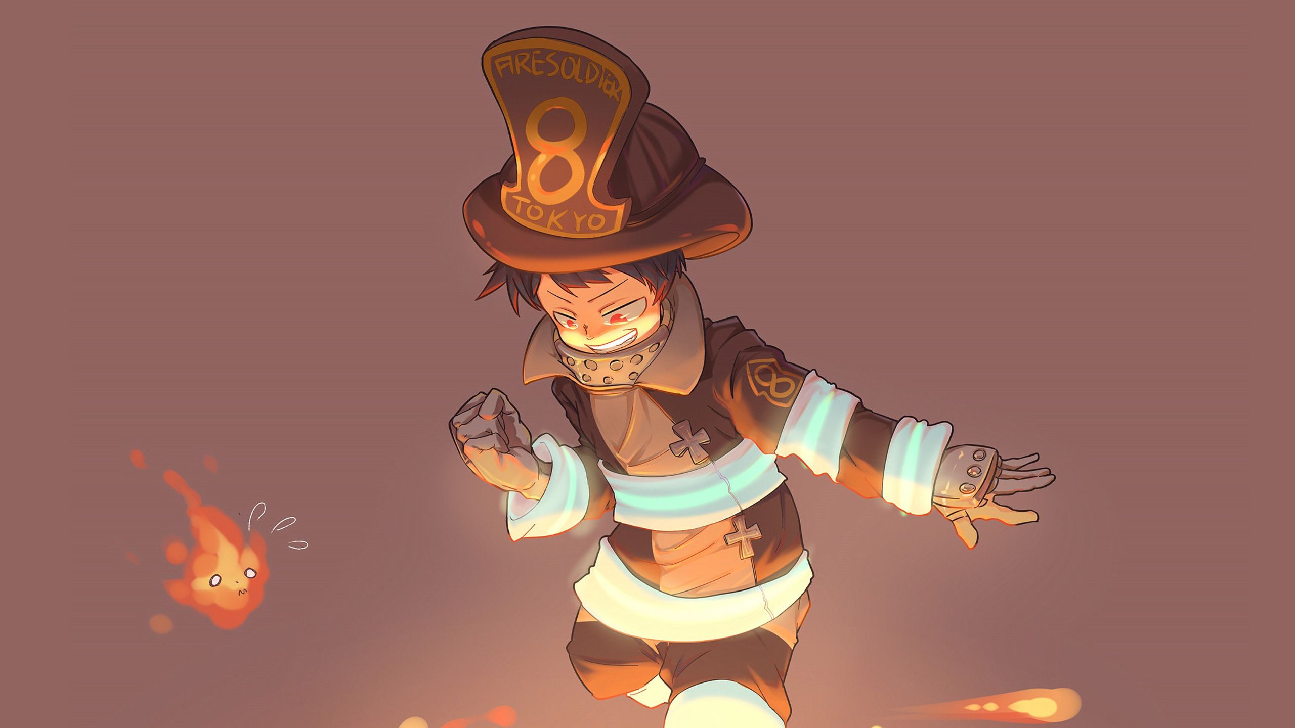 Fire Force Shinra Kusakabe With Brown Background HD Anime Wallpaper