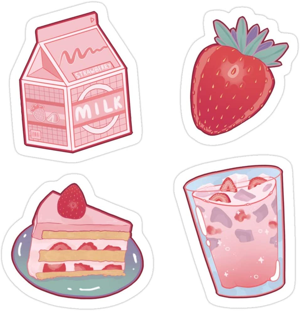 MrMint Strawberry Milk Sticker Pack Stickers (3 Pcs Pack): Kitchen & Dining