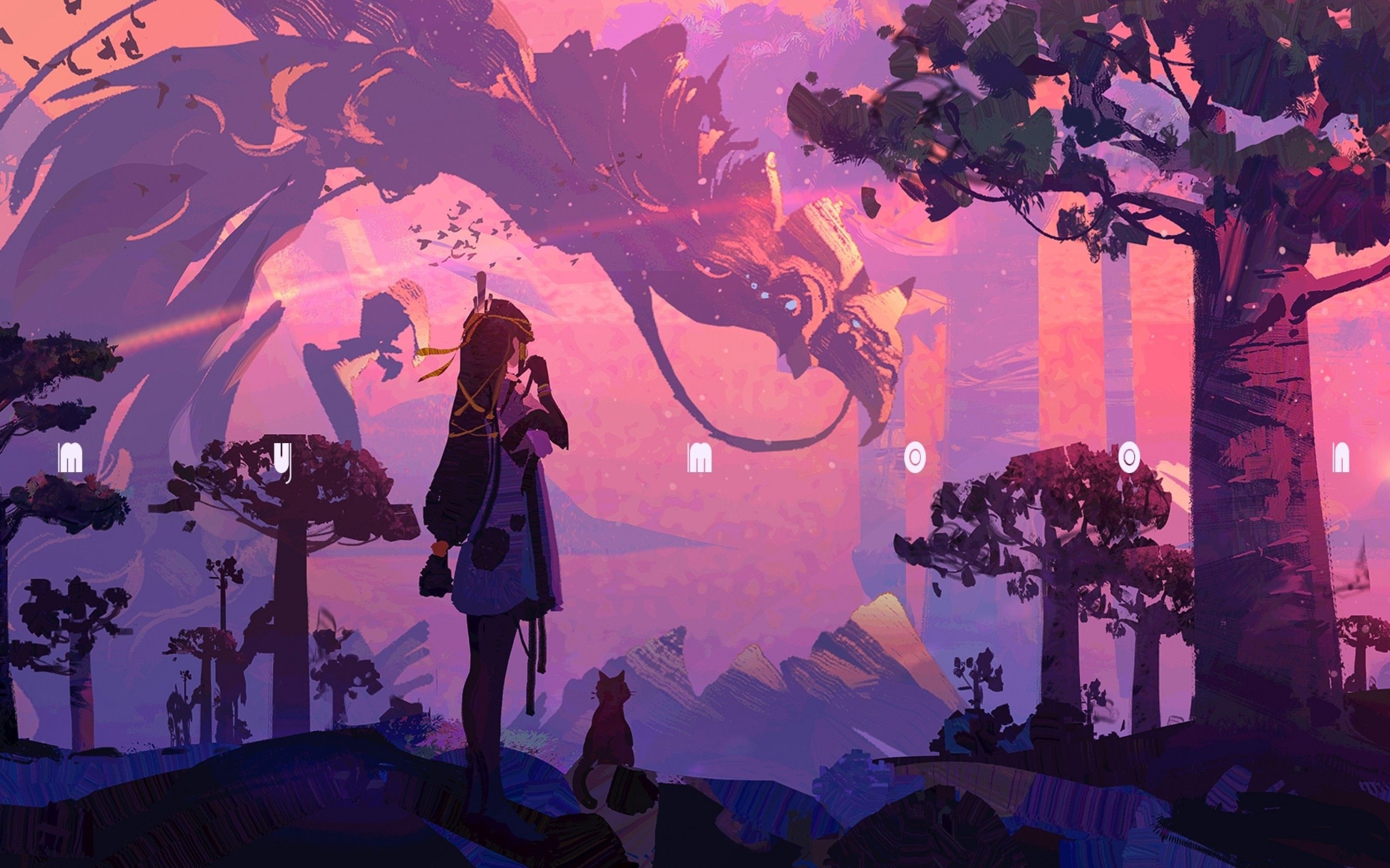 Download 2880x1800 Anime Landscape, Dragon, Girl, Trees, Scenic Wallpaper for MacBook Pro 15 inch