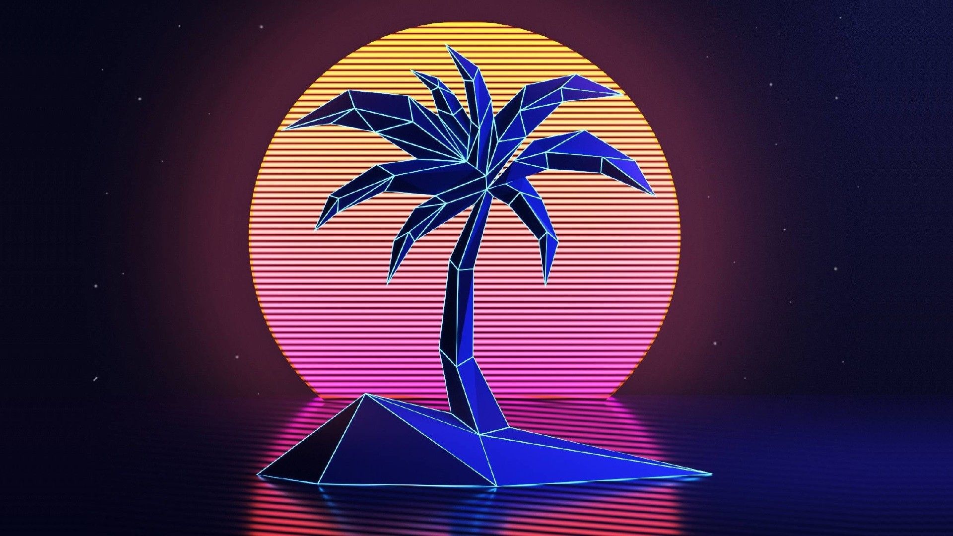 VHS Palm Trees 1980s New Retro Wave Retro Style Vintage Sunset Neon Wallpaper:1920x1080