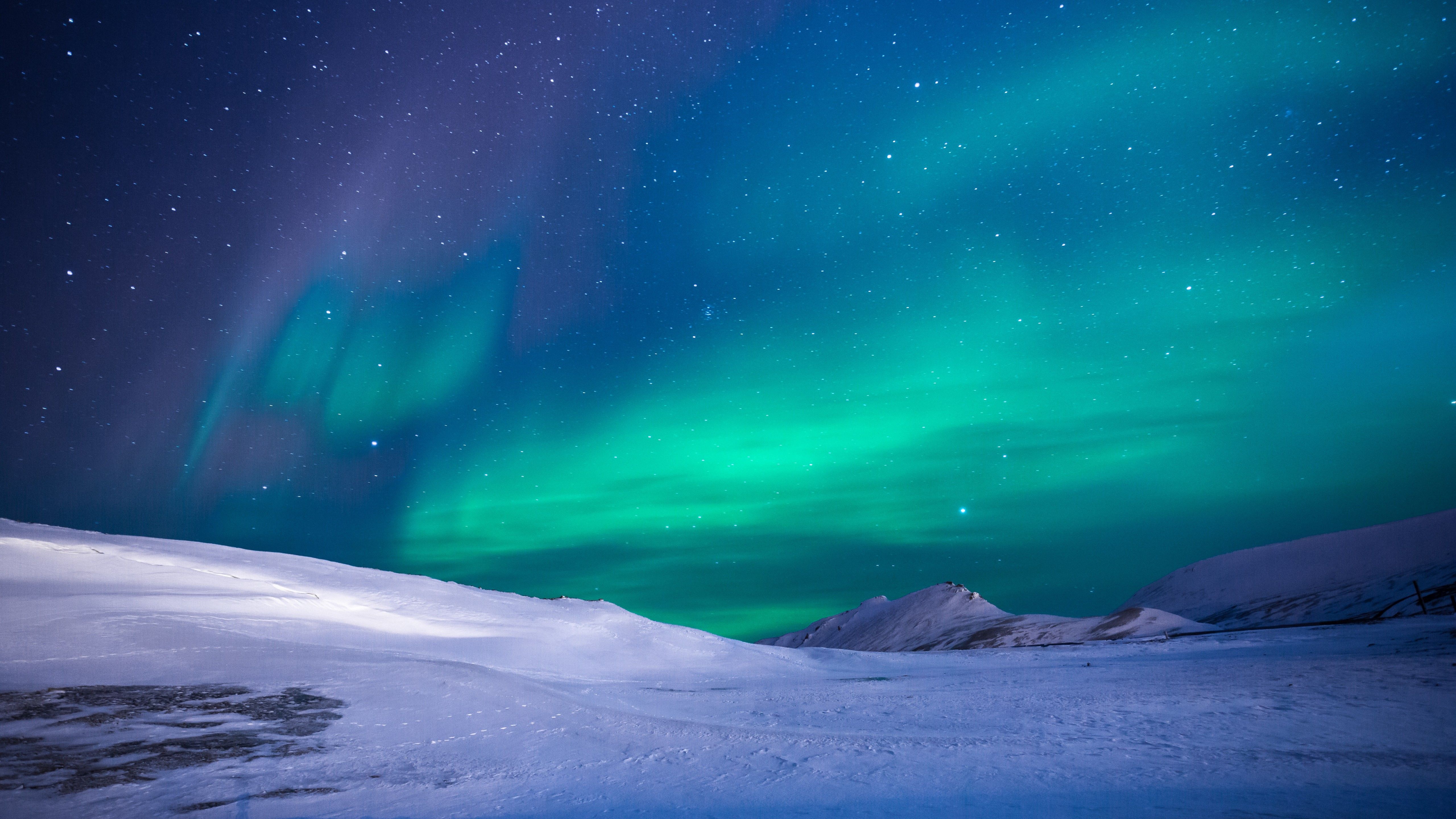 Wallpaper northern lights, sky, winter, mountains, 5k, Nature