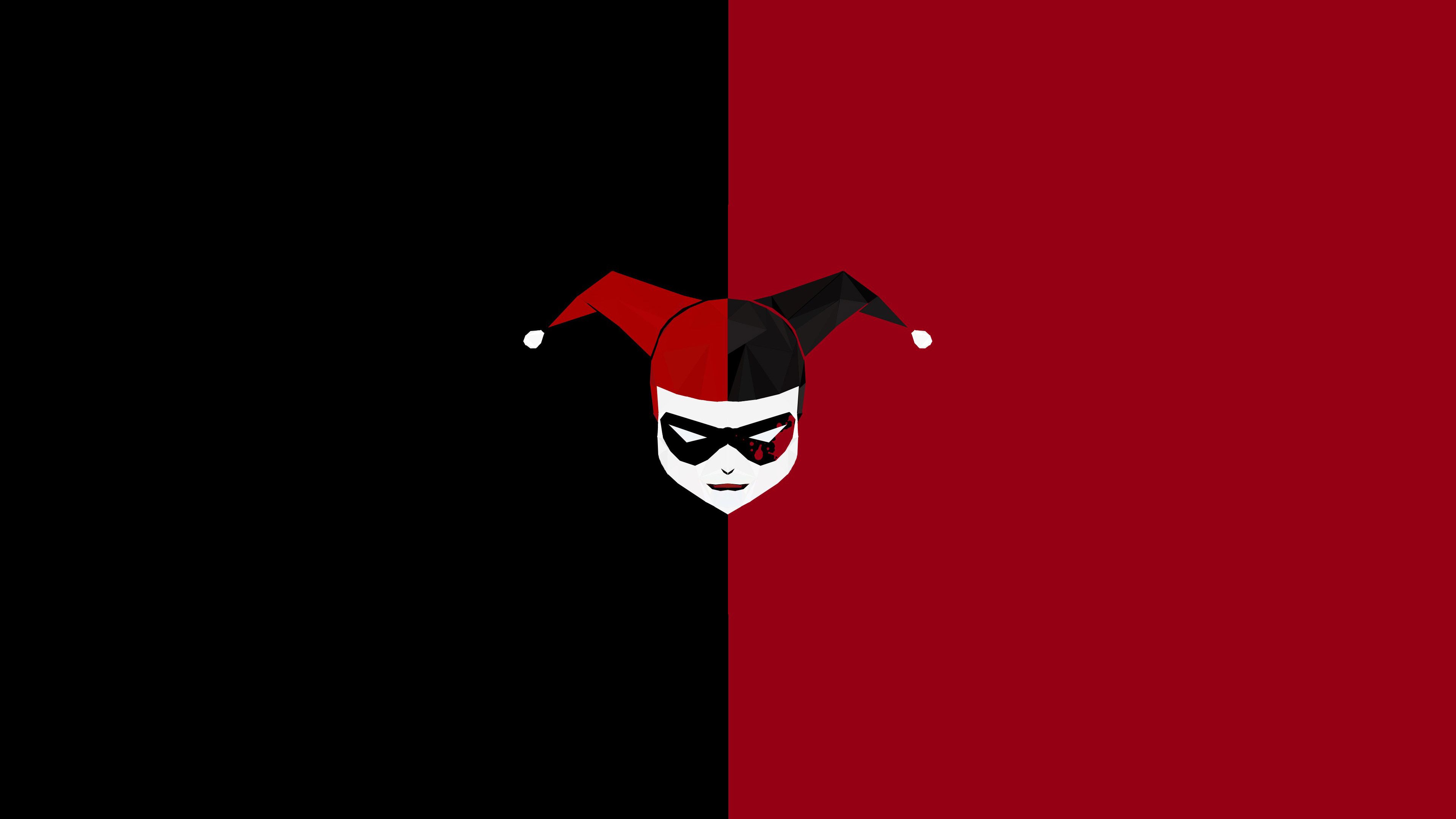 Wallpaper 4k Minimalism Harley Quinn 4k artist wallpaper, black wallpaper, digital art wallpaper, harley quinn wallpaper, minimalism wallpaper, red wallpaper