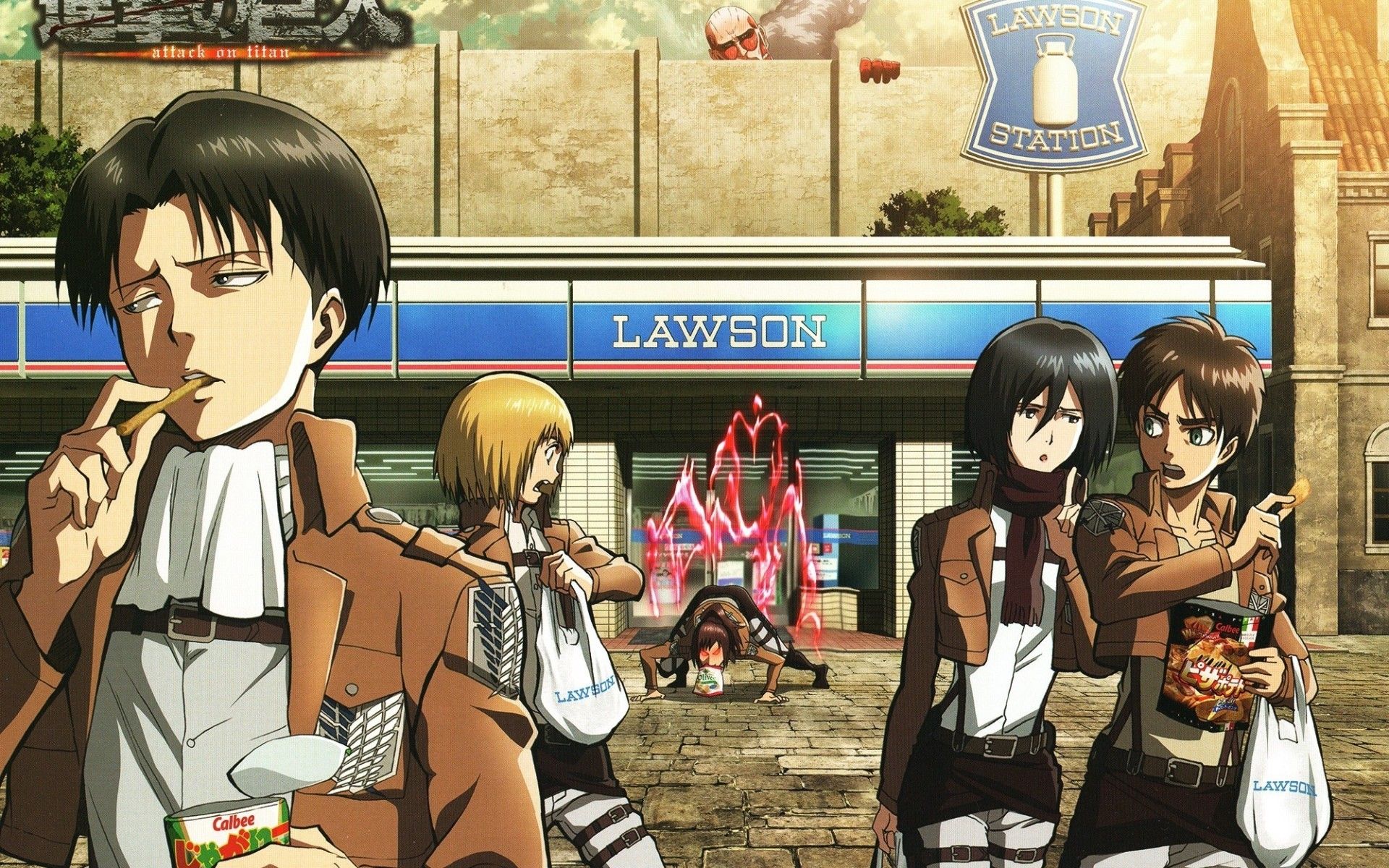 Attack On Titan, Levi, Mikasa, Eren, Armin, Shopping On Titan Mikasa Eren Armin