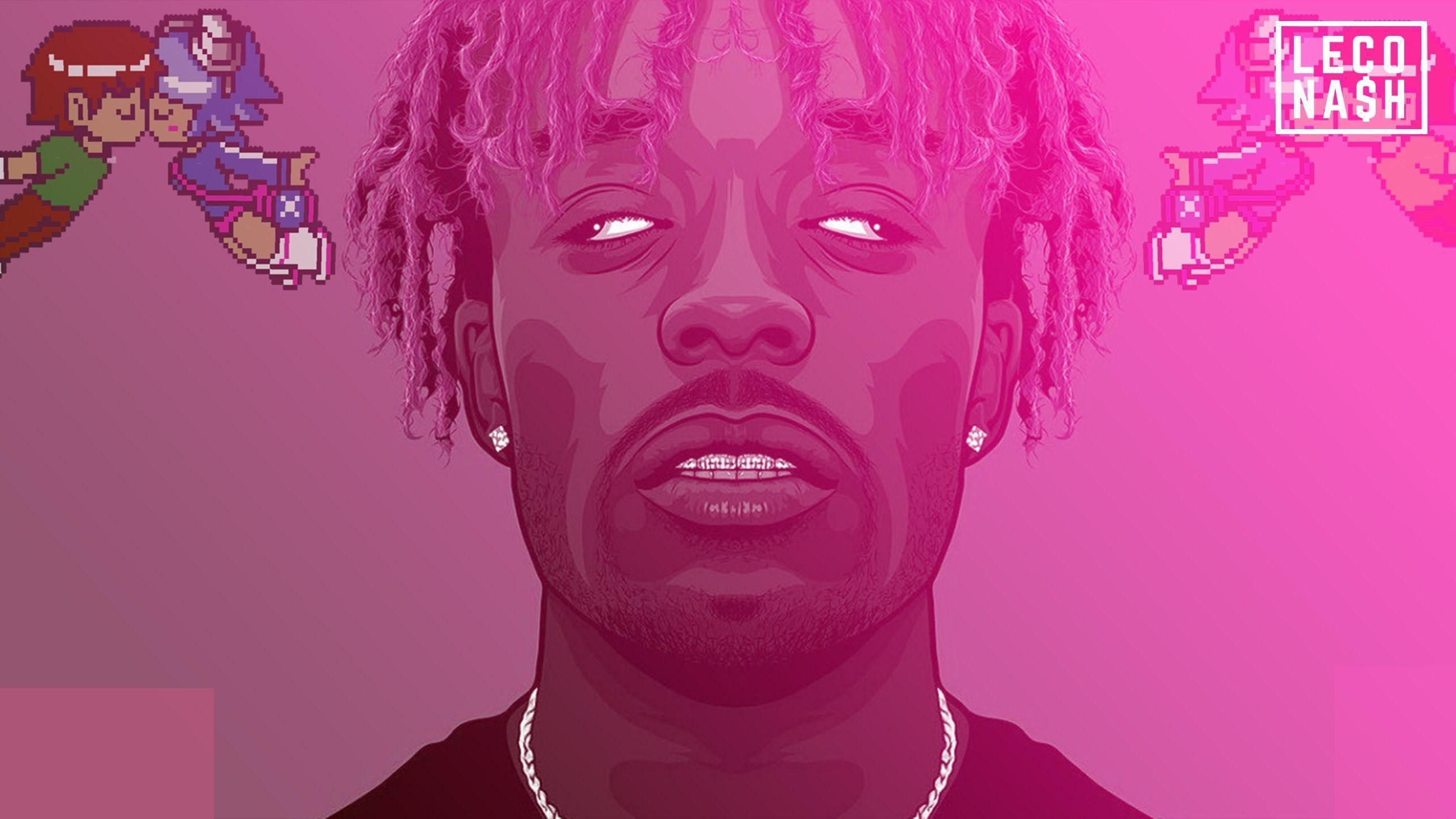 lil uzi vert in pink background with slight opening eyes HD music Wallpaper