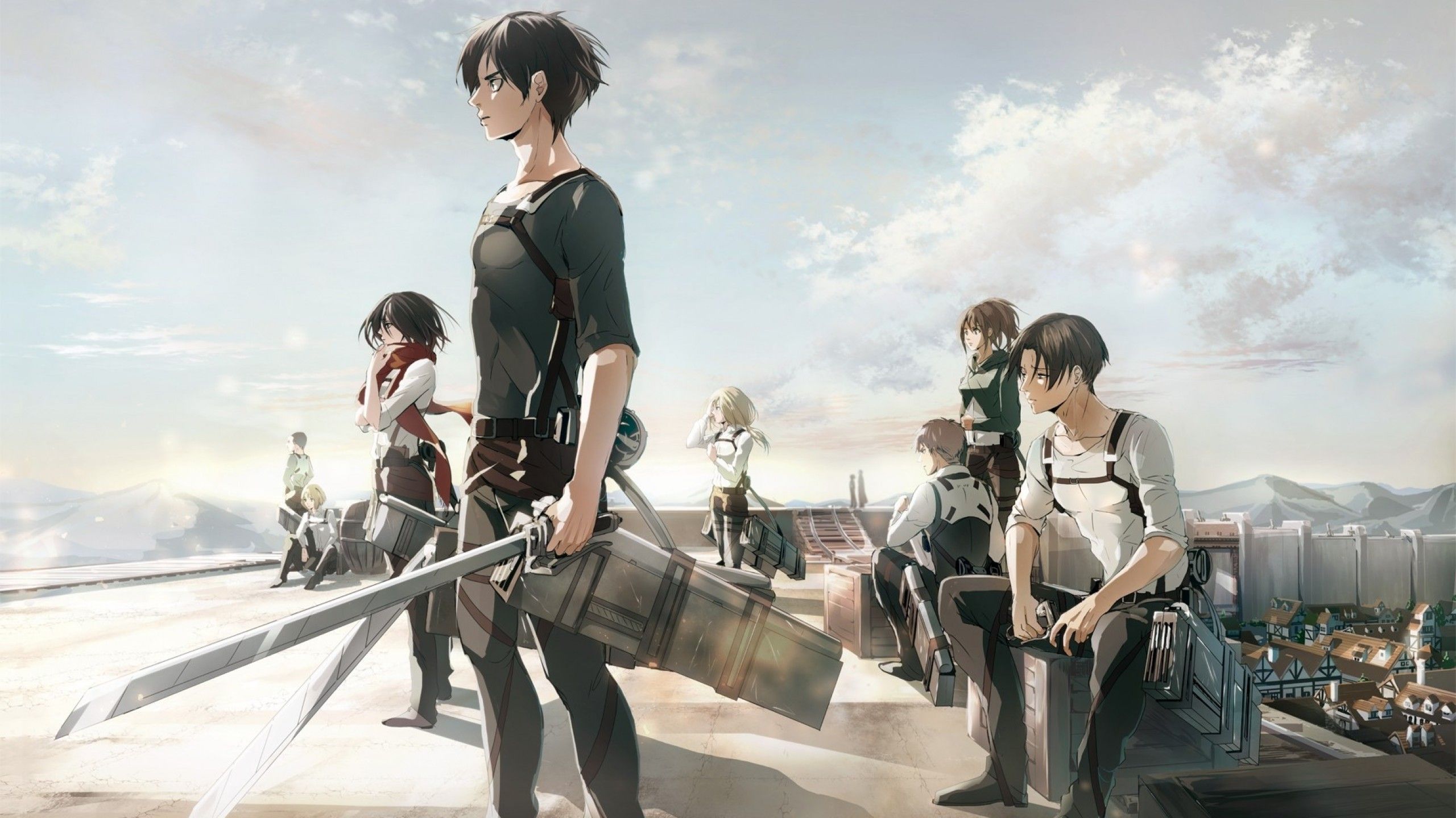 Download 2560x1440 Attack On Titan, Mikasa Ackerman, Eren Jaeger, Shingeki No Kyojin, Levi Ackerman Wallpaper for iMac 27 inch