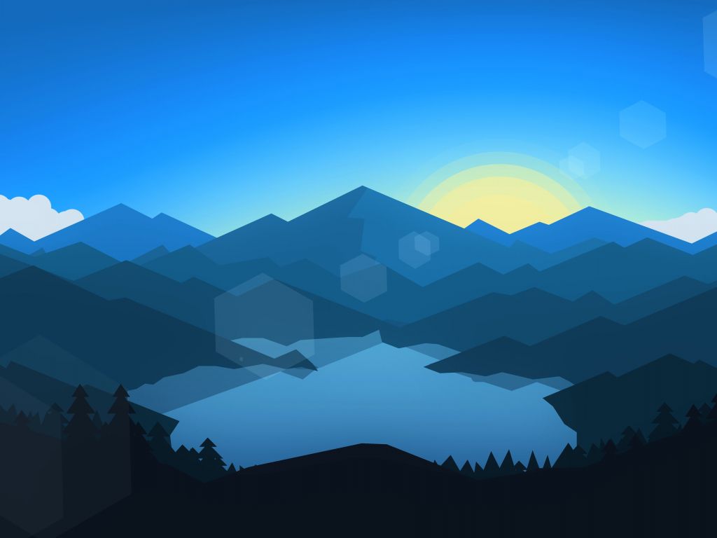 Desktop wallpaper forest, mountains, sunset, cool weather, minimalism, HD image, picture, background, 7a22c5