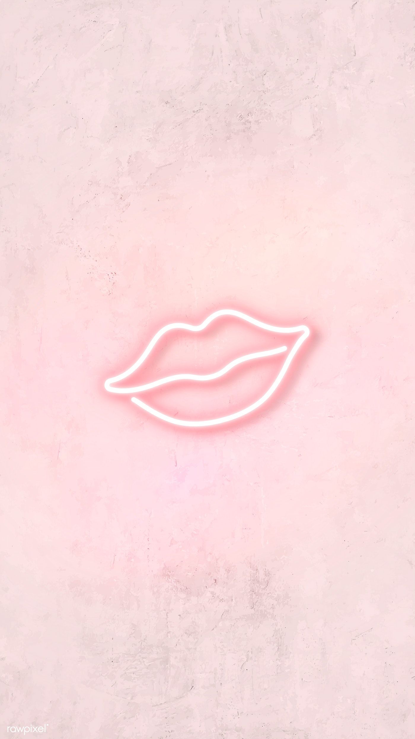 Neon light kiss sign on pink background .com