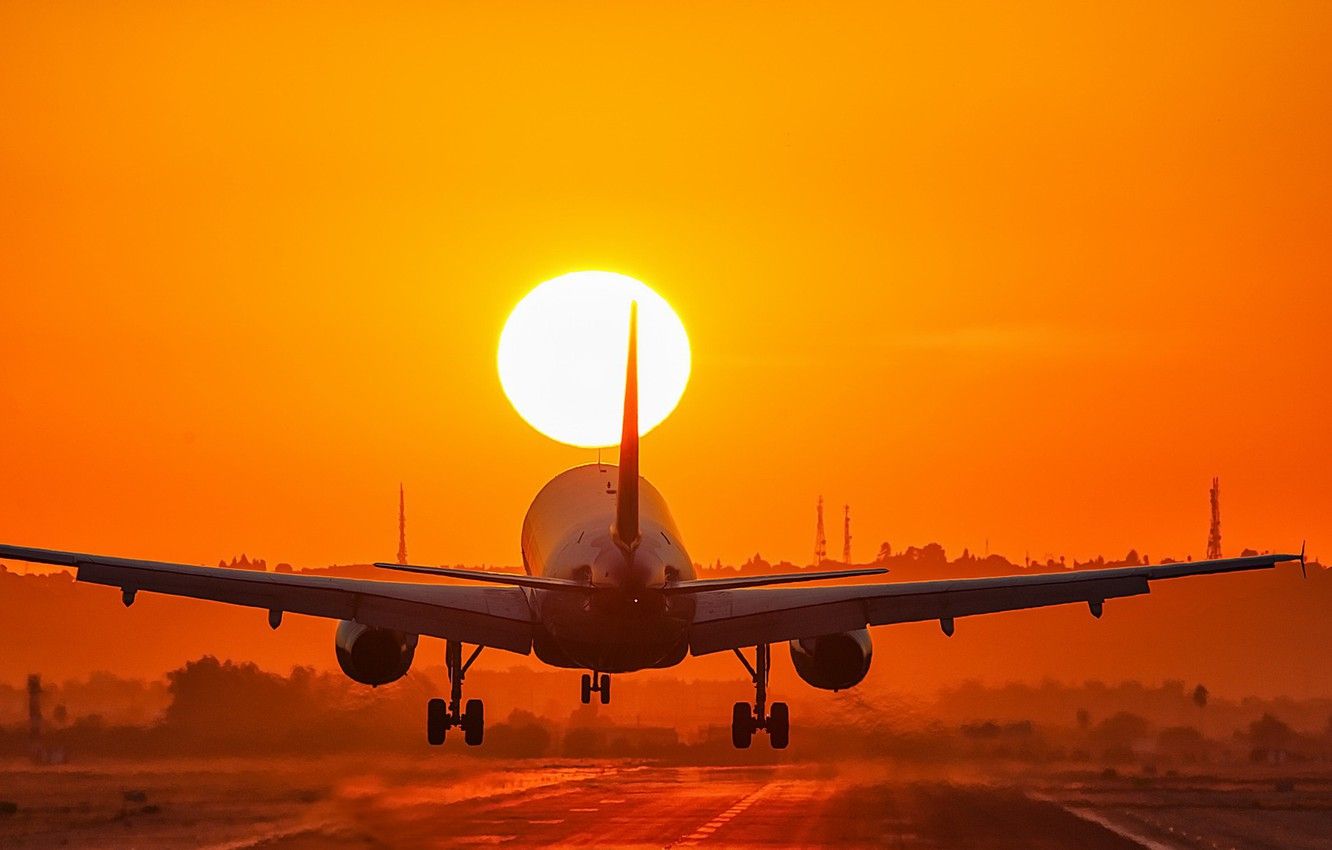 Wallpaper sunset, landing, Aircraft image for desktop, section авиация