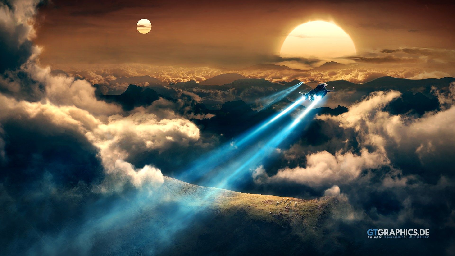 sunset, clouds, Sun, aircraft, spaceships, ancient, Duality, skies, jet, Space ships wallpaper