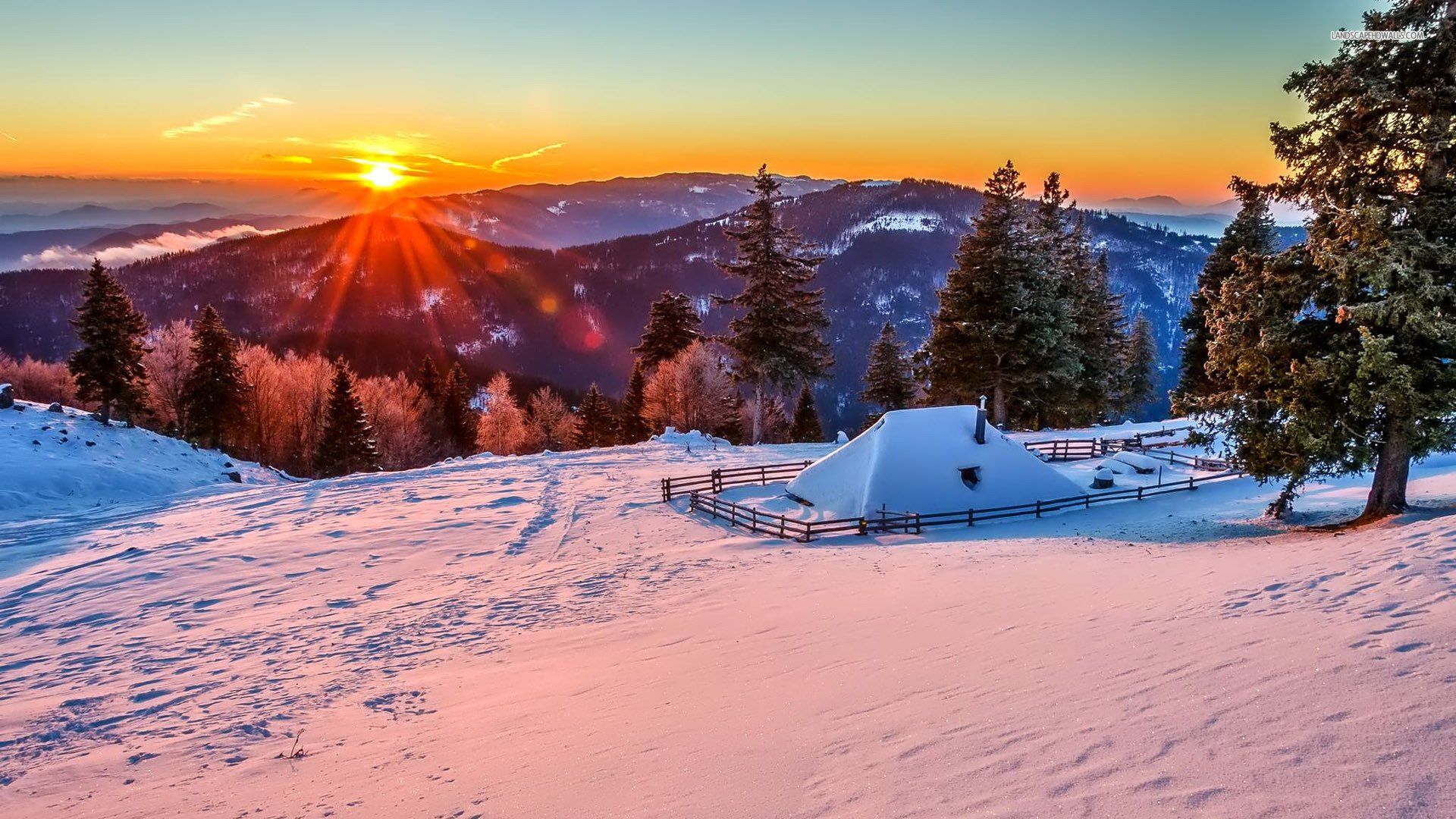 Winter Snow Mountains Morning Sunshine iPhone Wallpaper