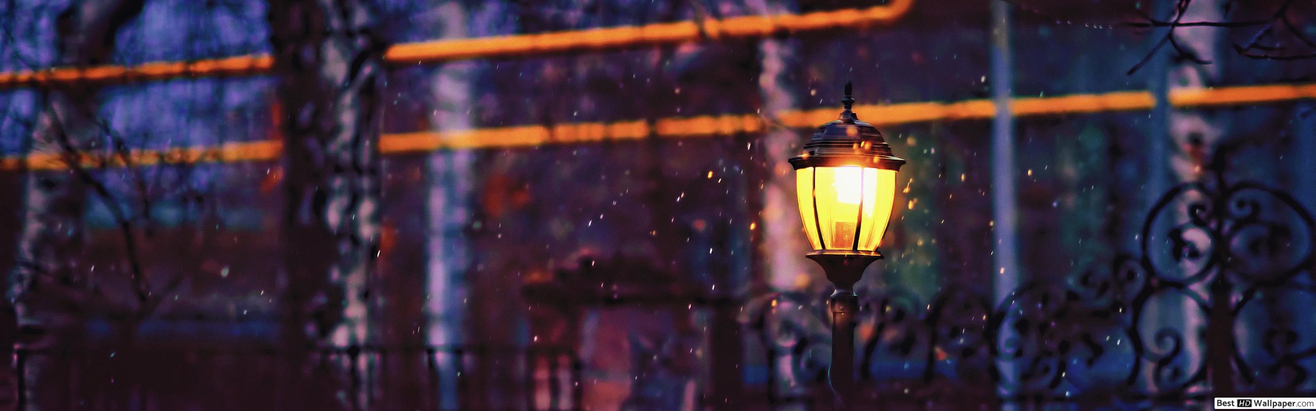 View of street lamp while snowing HD wallpaper download