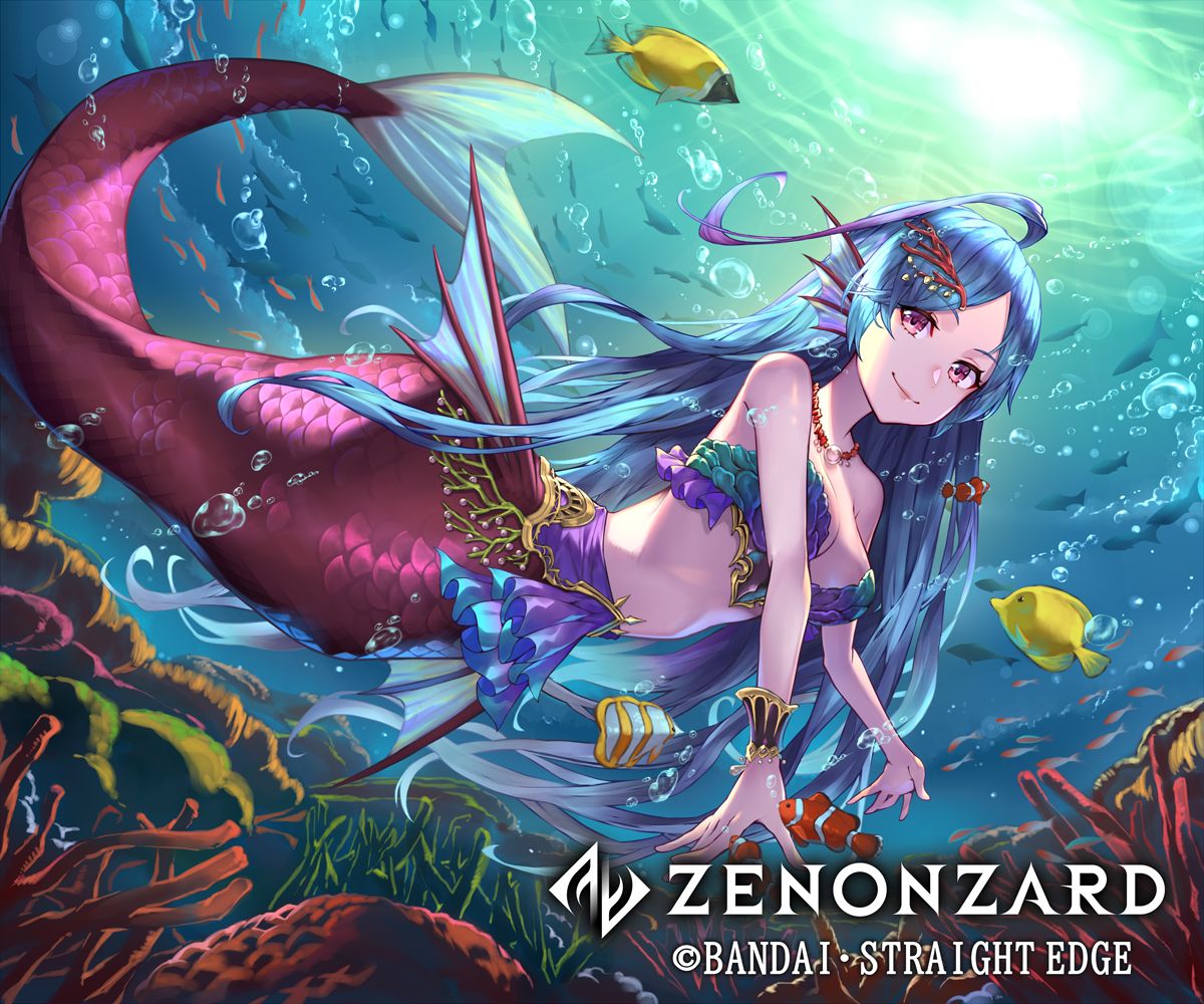 animal blue hair bubbles essual (layer world) fish logo long hair mermaid necklace red eyes underwater water zenonzard. konachan.com.com Anime Wallpaper
