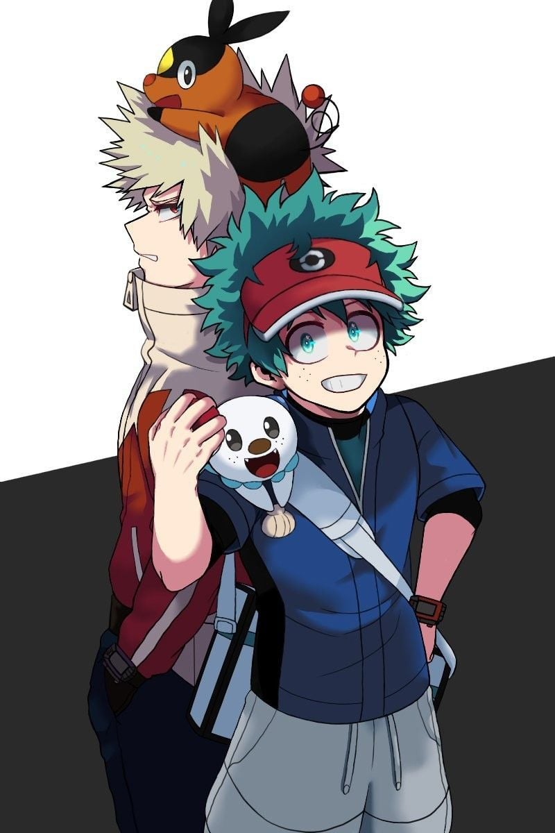 Katsuki Bakugou & Midoriya Izuku.. Boku No Hero Academia X Pokémon.. Cross Over. Hero, Boku No Hero Academia, My Hero Academia Memes