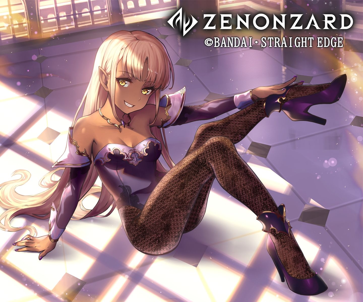 blonde hair dark skin essual (layer world) logo long hair pointed ears yellow eyes zenonzard. konachan.com.com Anime Wallpaper