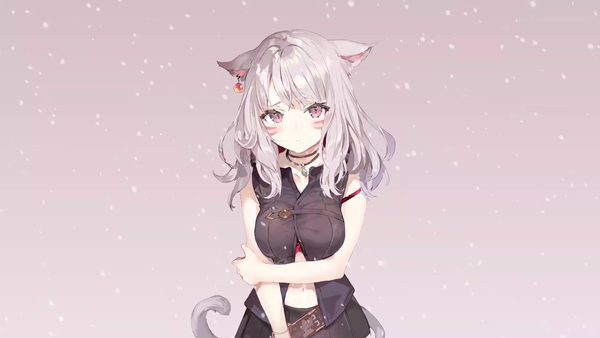 Cat Ears Anime Girl Feeling Cold Live Wallpaper