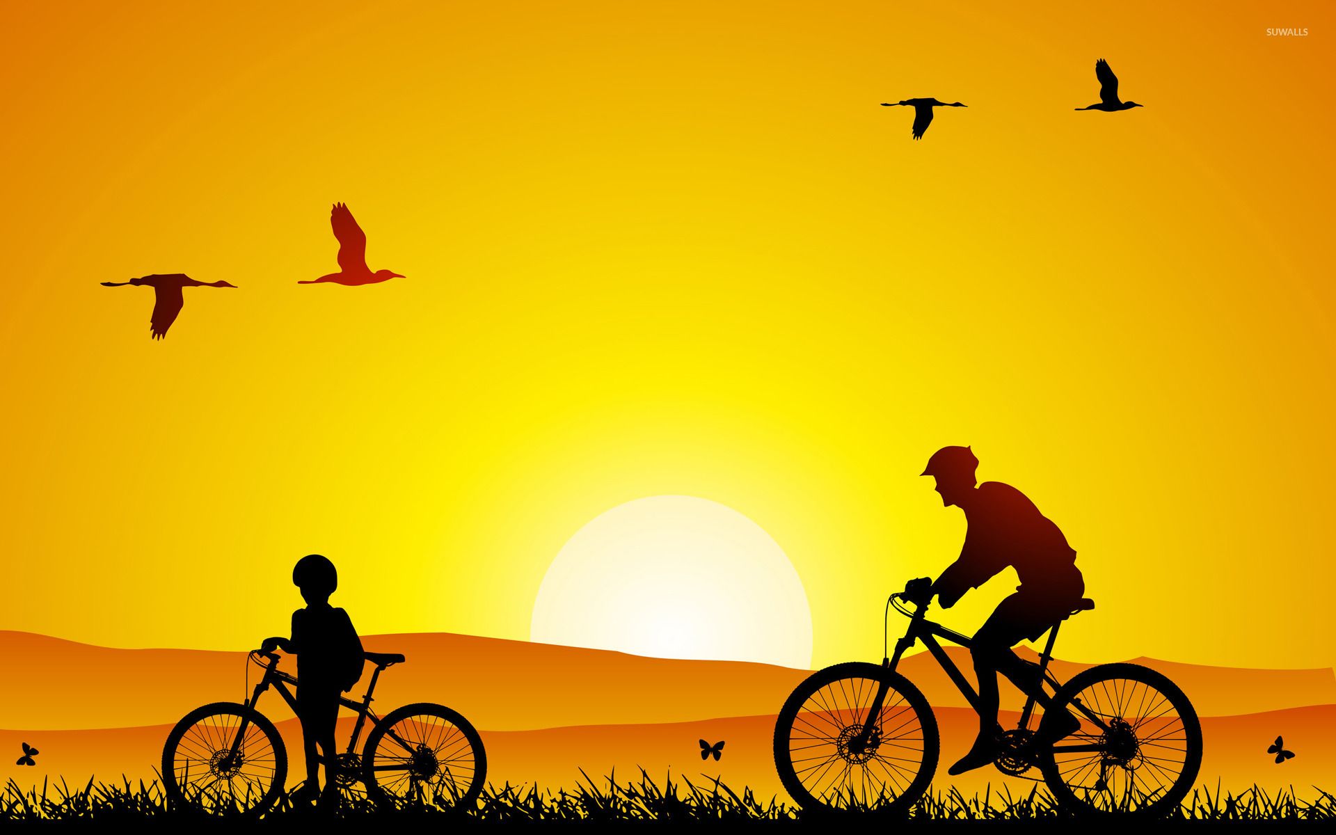 Bike trip at sunset wallpaper Art wallpaper