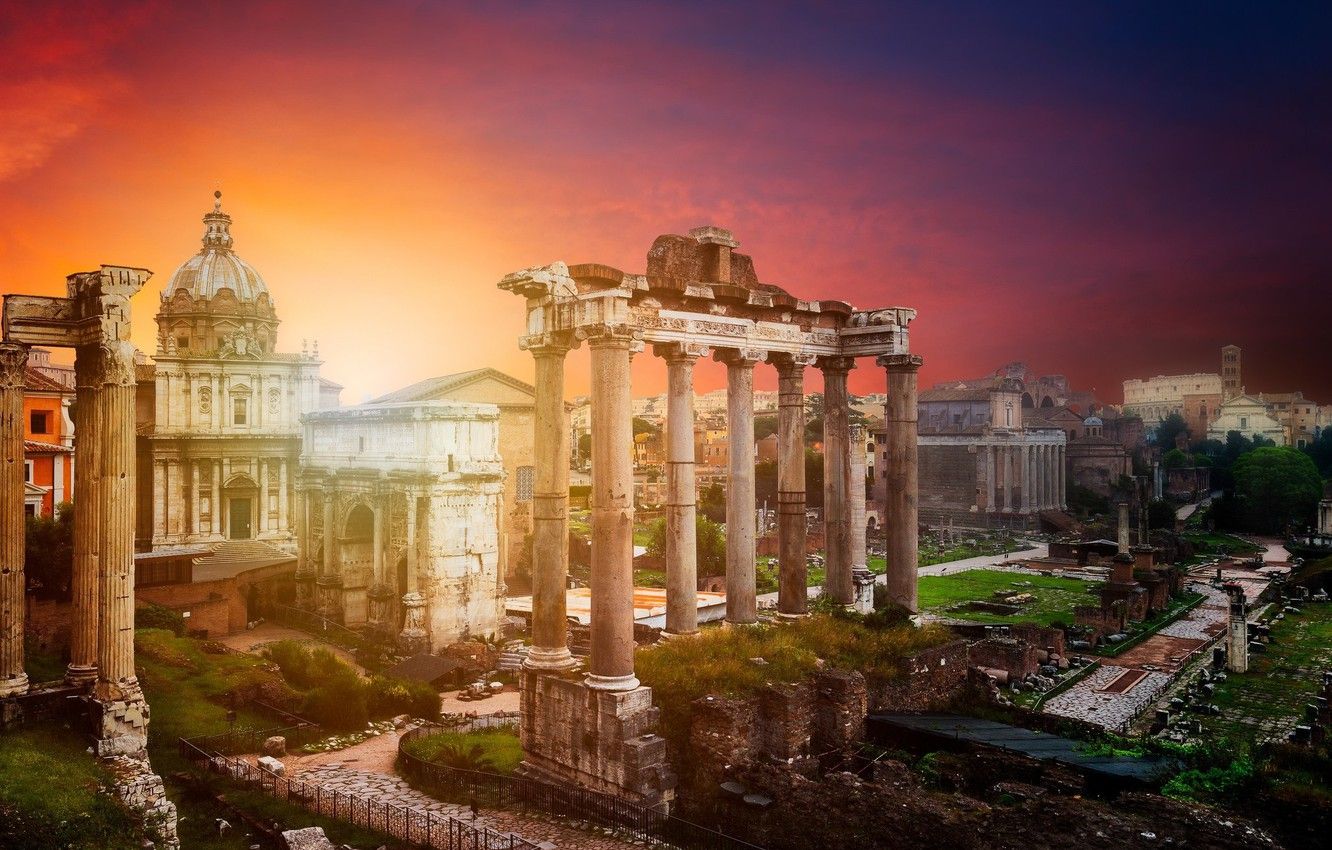 Wallpaper sunset, the city, Rome, Italy, ruins, The Vatican, Roman Forum in Rome image for desktop, section город