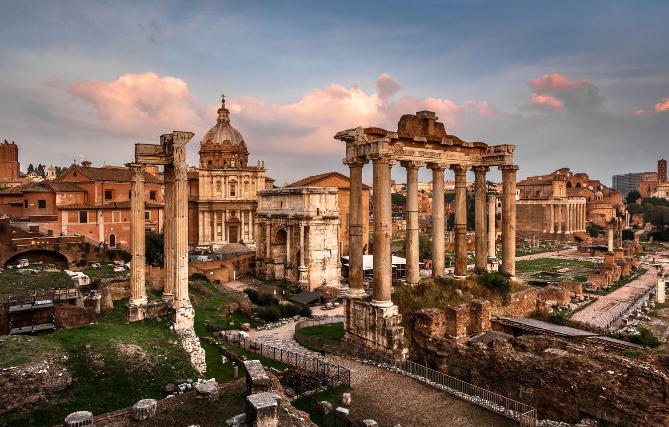 Wallpaper area, Rome, Italy, columns, ruins, Italy, Rome, Arch, Roman forum, The Temple Of Saturn, Roman Forum, Septimius Severus Arch, Saturn Temple image for desktop, section город