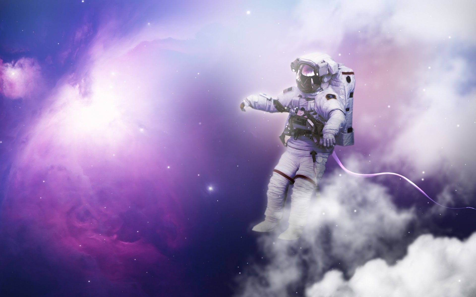 Astronaut 4K Wallpaper, Nebula, Clouds, Space travel, Space adventure, Space