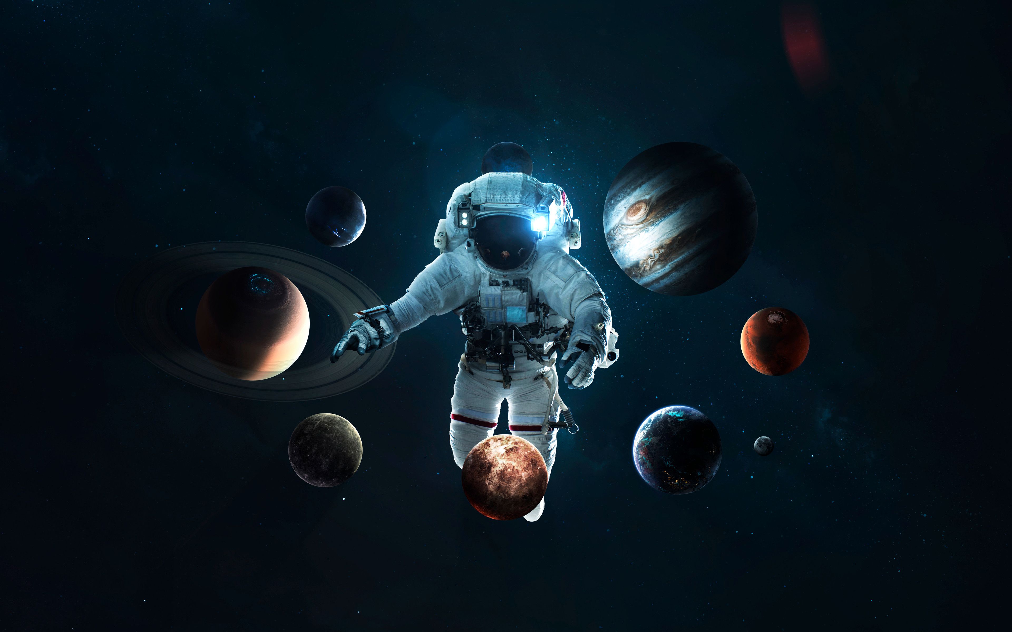 Astronaut 4K Wallpaper, Planetary System, Space suit, Space Travel, Stars, ...