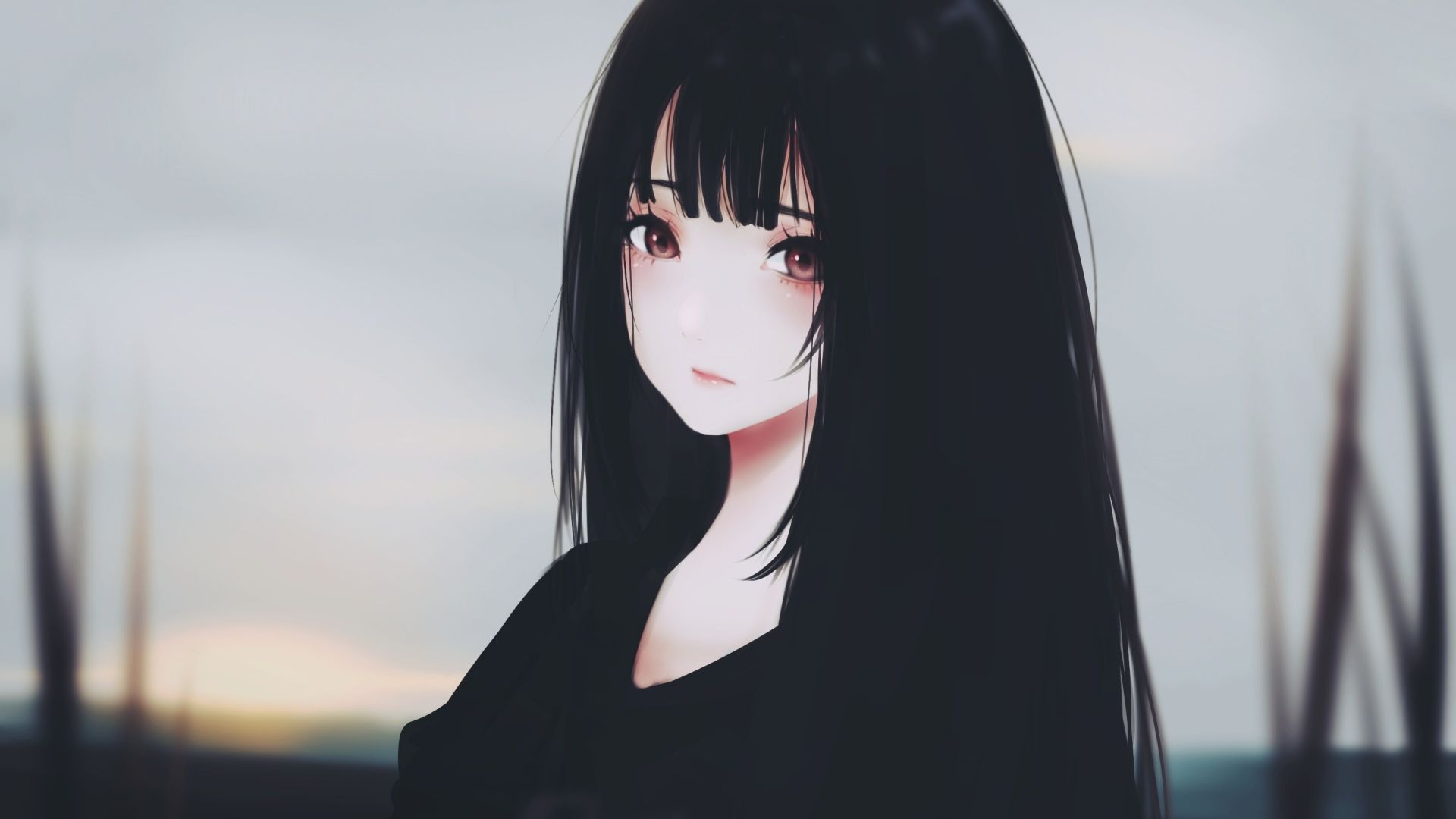 Desktop wallpaper beautiful, anime, woman, dark hair, fan art, HD image, picture, background, 7ad98b