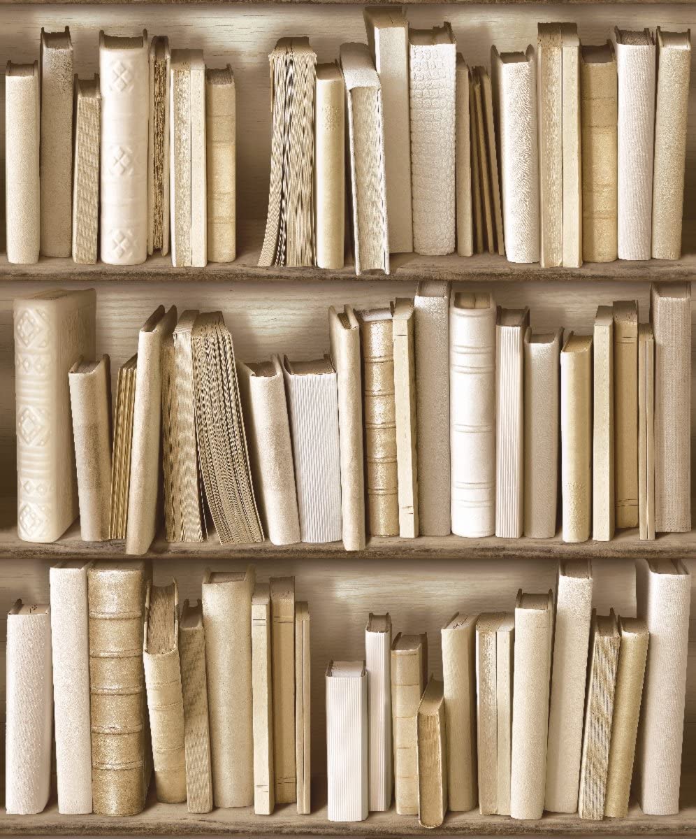 Ivory Cream Brown Bookcase Bookshelf Library Wallpaper: Amazon.co.uk: DIY & Tools