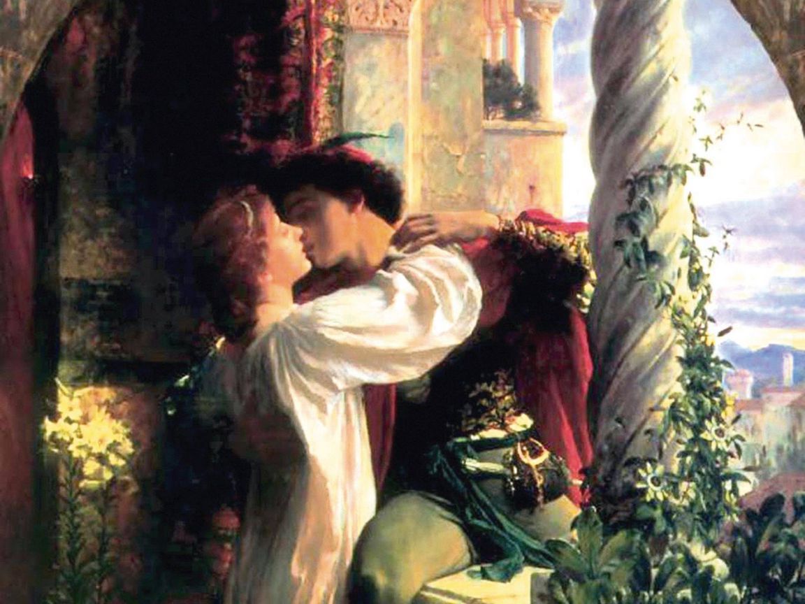 Download wallpaper 1152x864 frank dicksee, romeo and juliet, kiss, art, love, tenderness standard 4:3 HD background