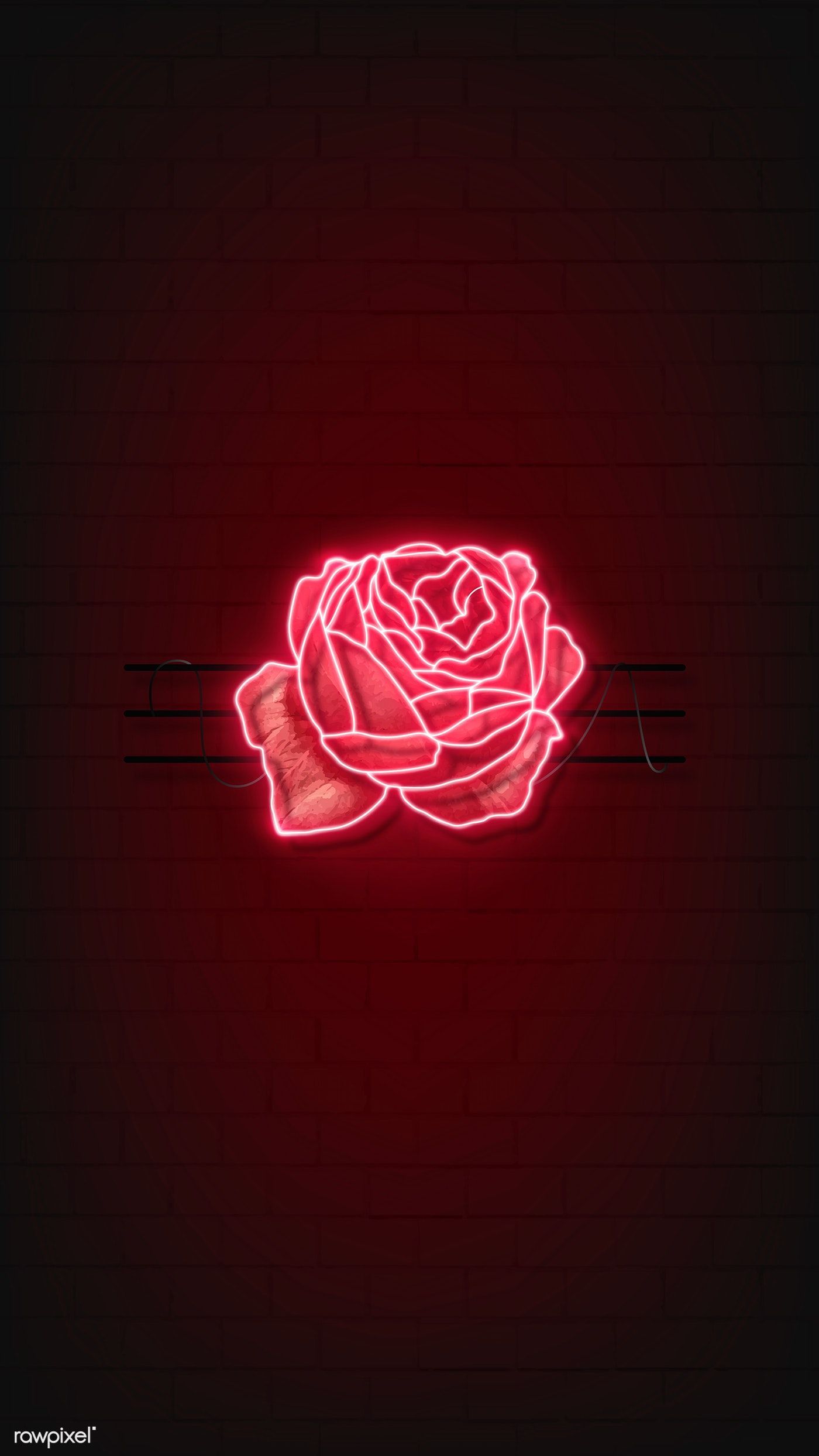 premium vector of Red neon rose mobile .com