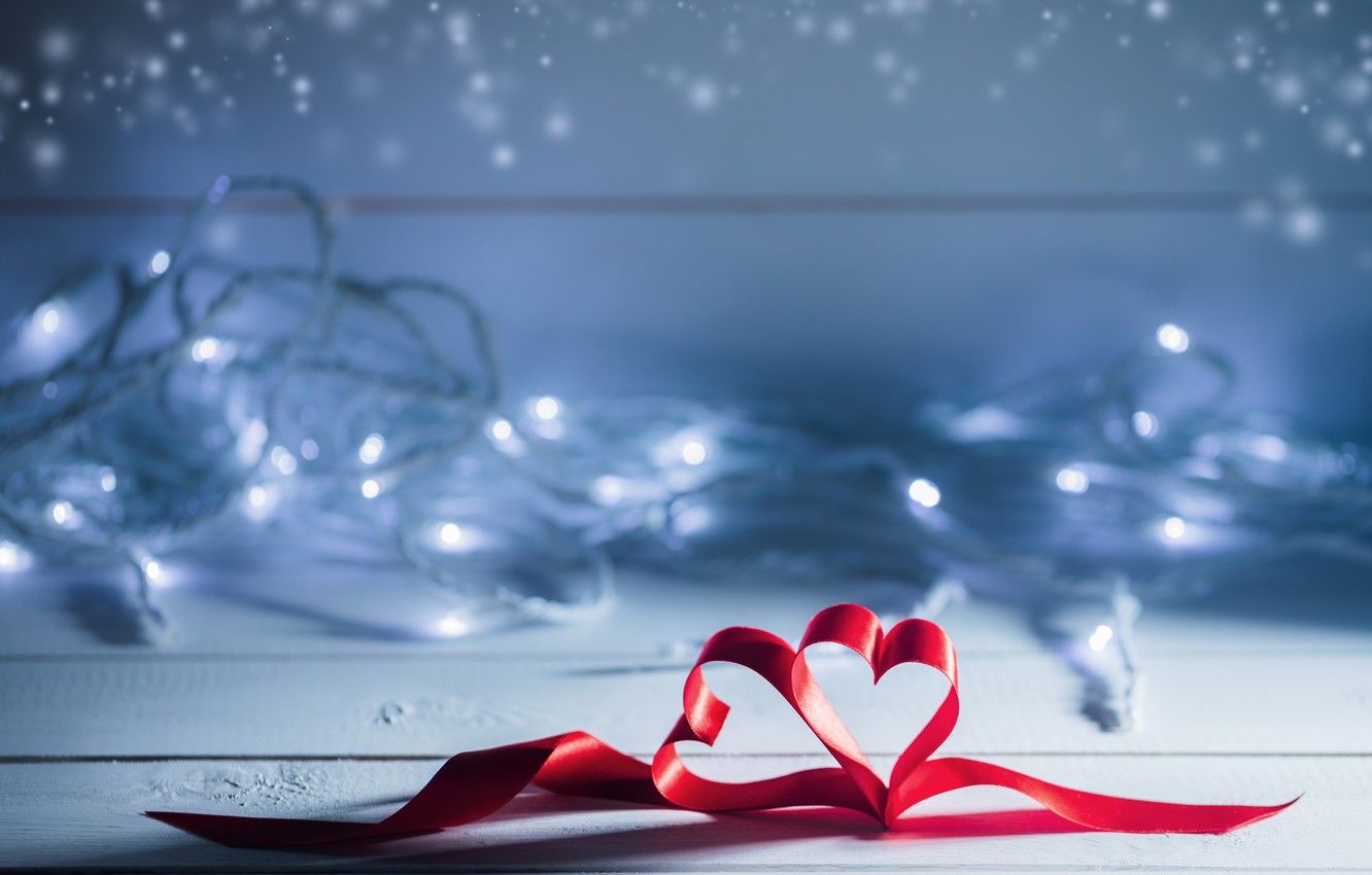 Wallpaper love, holiday, lights, hearts, garland, Valentine's day image for desktop, section праздники