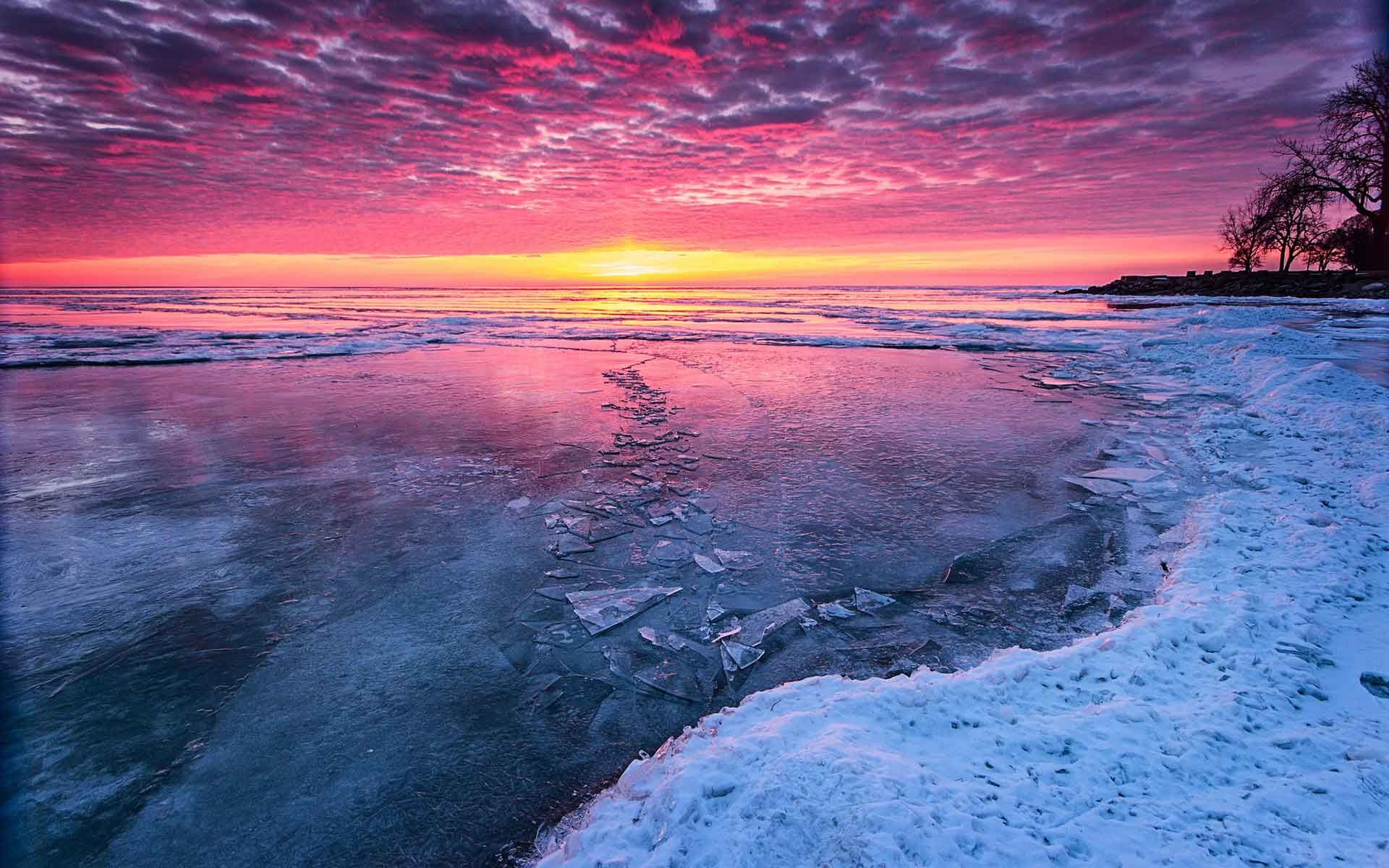 Mountain Sunrise Sunset Scenery. Sunrise Sunset Beaches Winter Ice Shore Sky Clouds Lake Nature Picture. Winter sunset, Winter lake, Sunset wallpaper