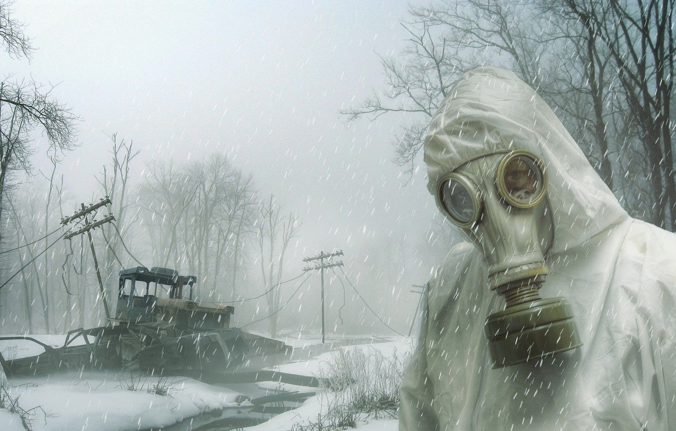 Wallpaper snow, people, gas mask, Long Winter image for desktop, section ситуации