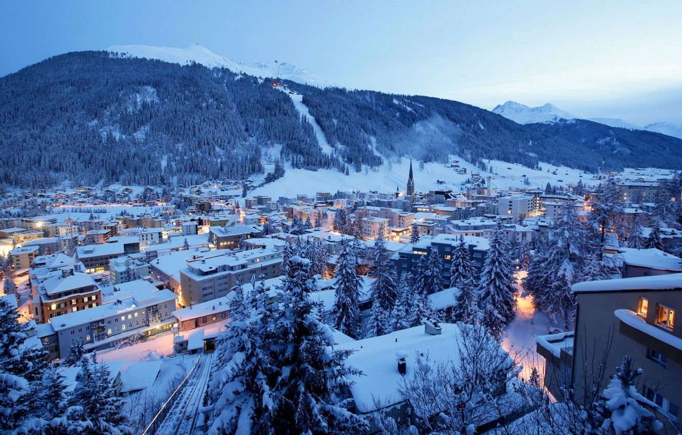 Photo Wallpaper Winter, The Sky, Snow, Trees, Night, Switzerland Wallpaper & Background Download