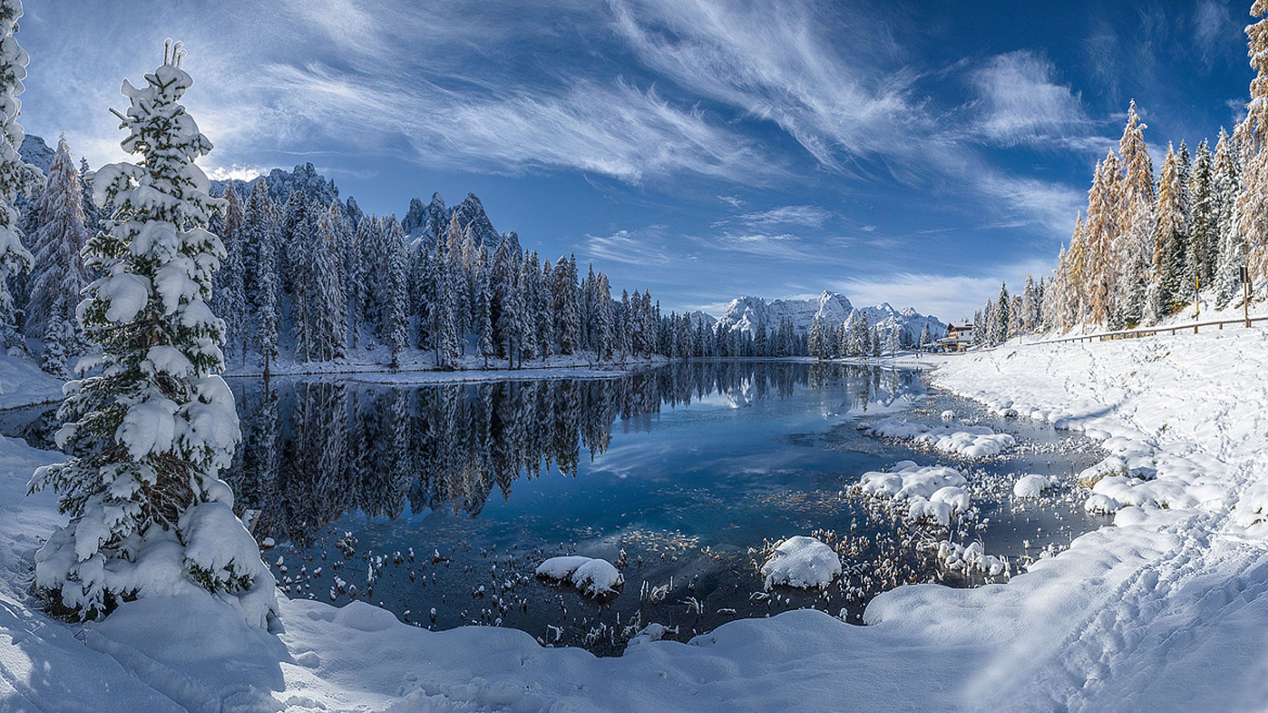 Winter Landscape With Lake HD Wallpaper